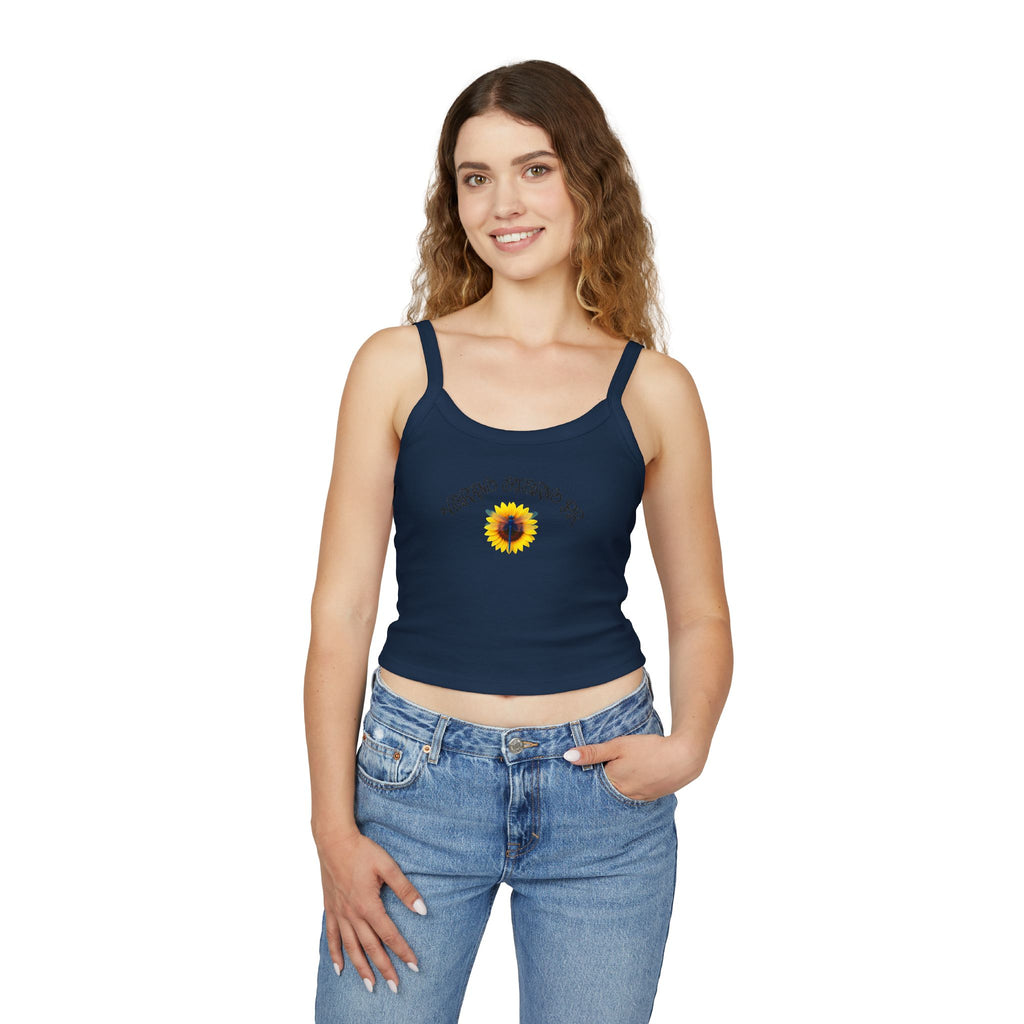 Verano Eterno Puerto Rico Women's Strap Crop Sunflower — Women’s Spaghetti Strap Crop