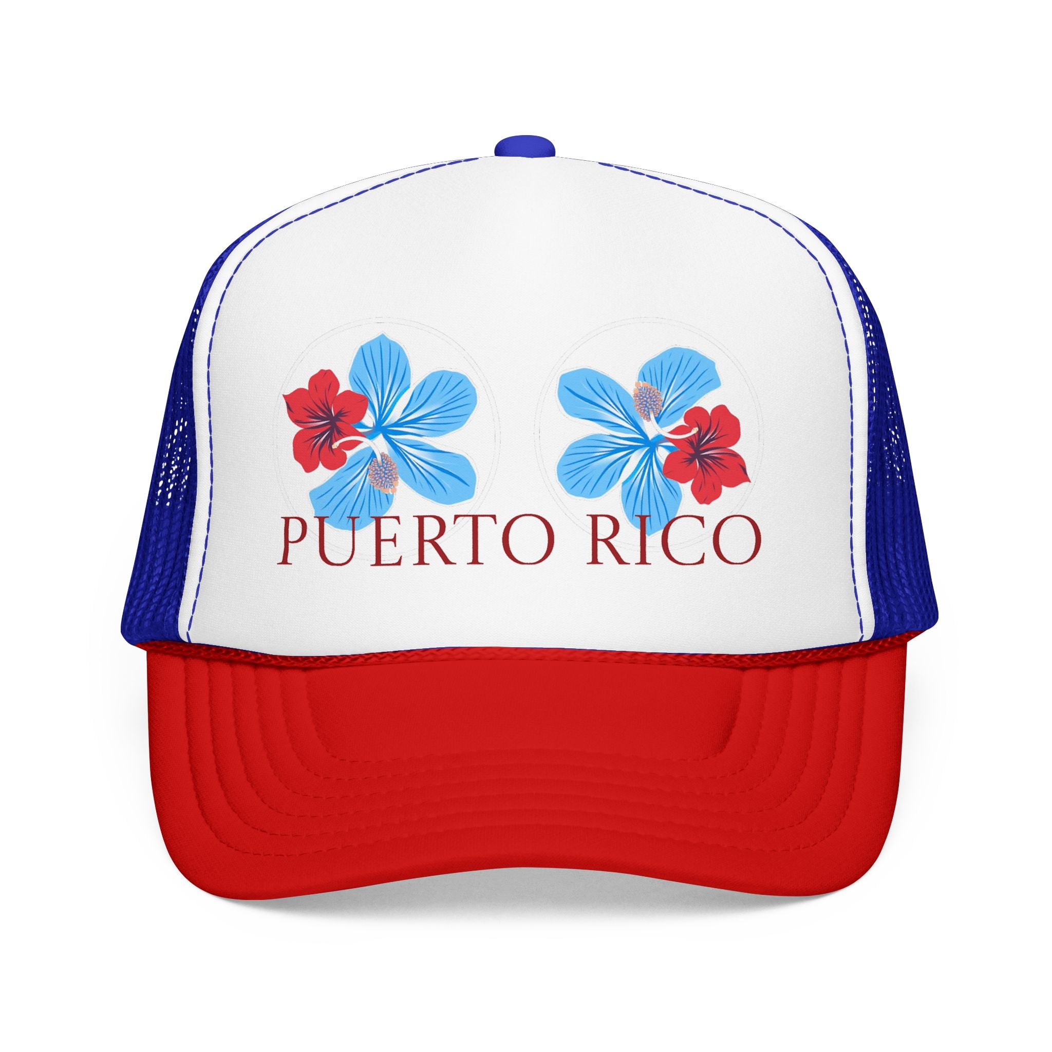 Puerto Rico Hibiscus Trucker Hat - Tropical Beach Foam Cap