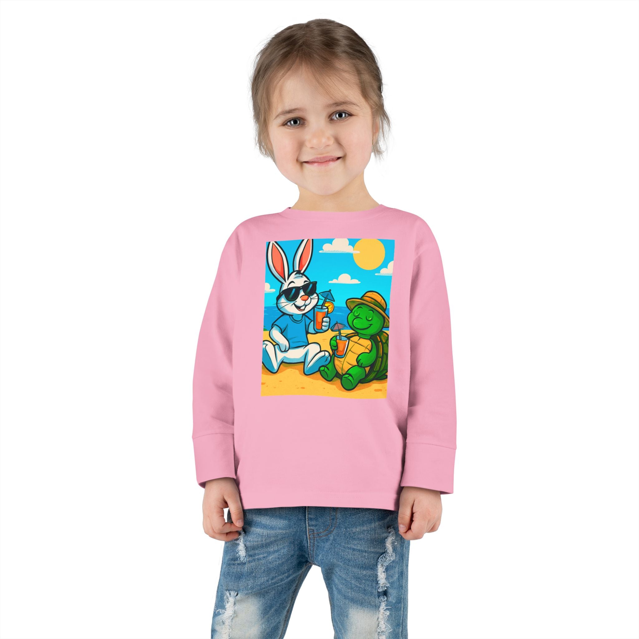 Cute Bunny & Turtle Beach Toddler Long Sleeve Tee