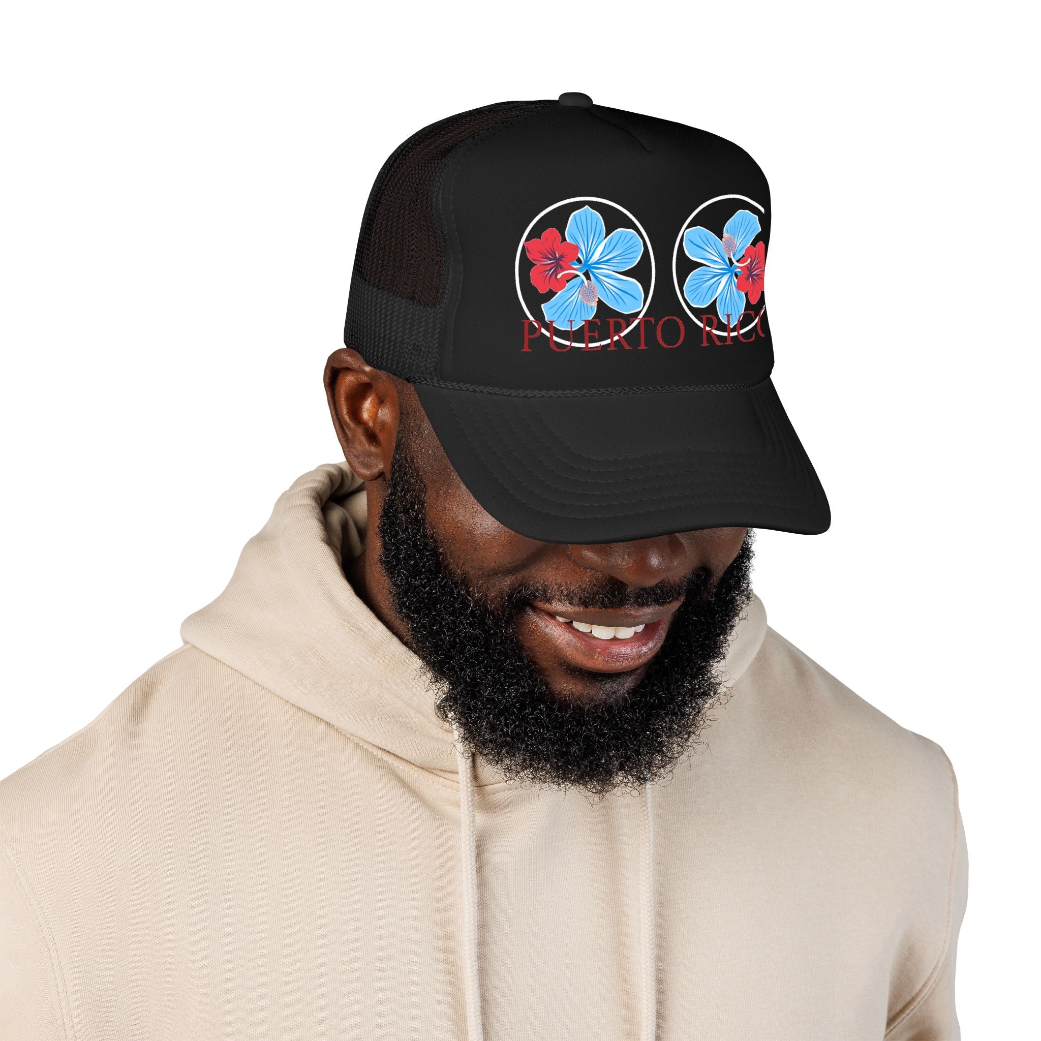 Puerto Rico Hibiscus Trucker Hat - Tropical Beach Foam Cap