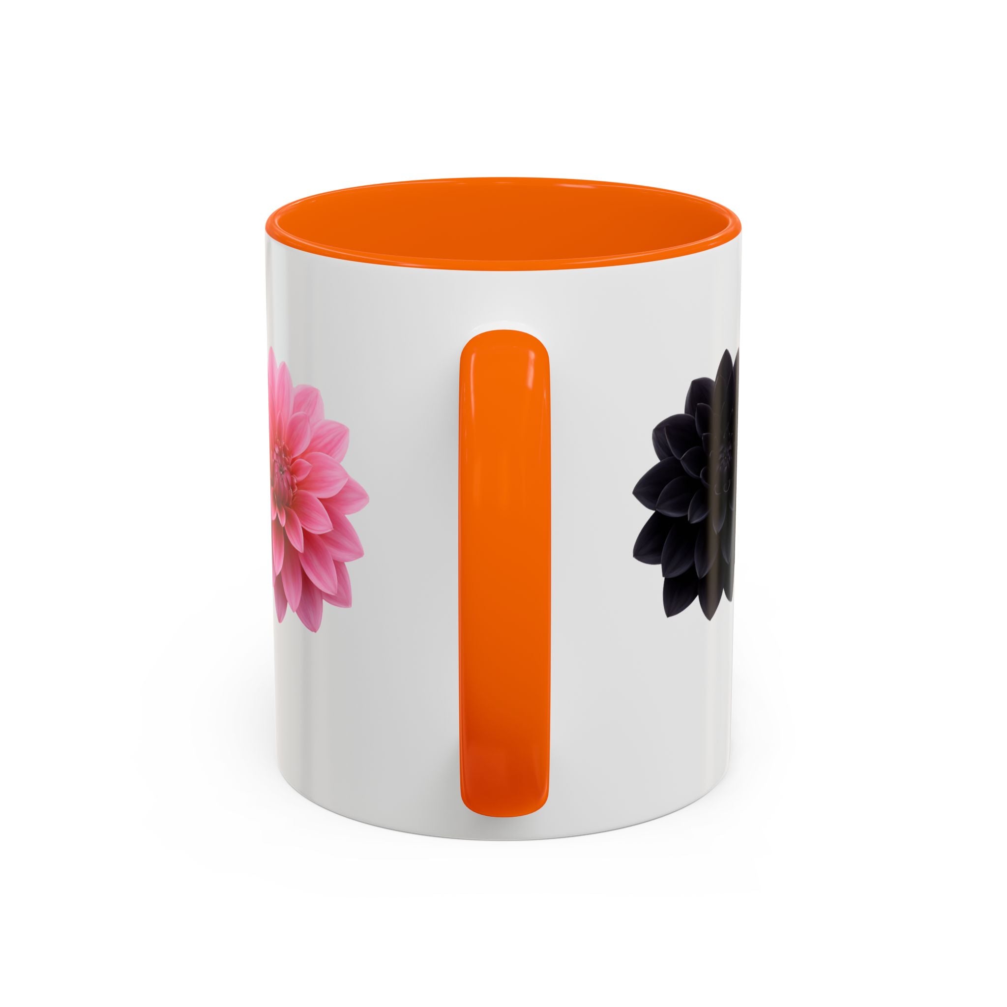 Pink & Black Dahlia Accent Coffee Mug — Floral 11/15oz Ceramic