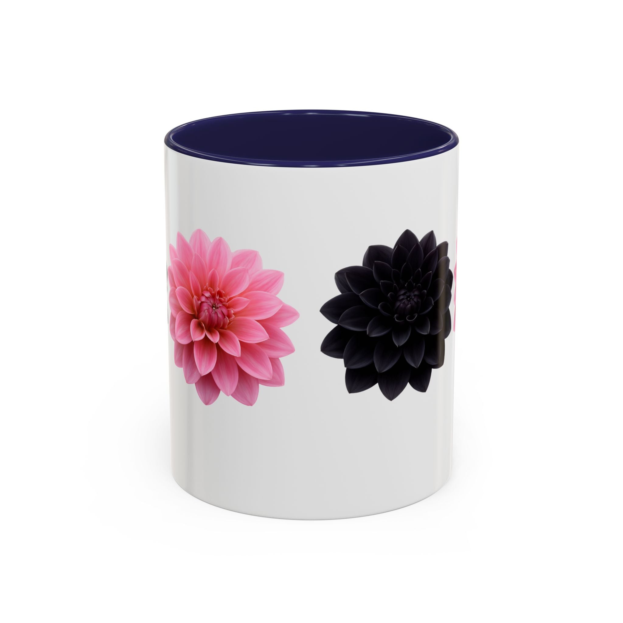 Pink & Black Dahlia Accent Coffee Mug — Floral 11/15oz Ceramic