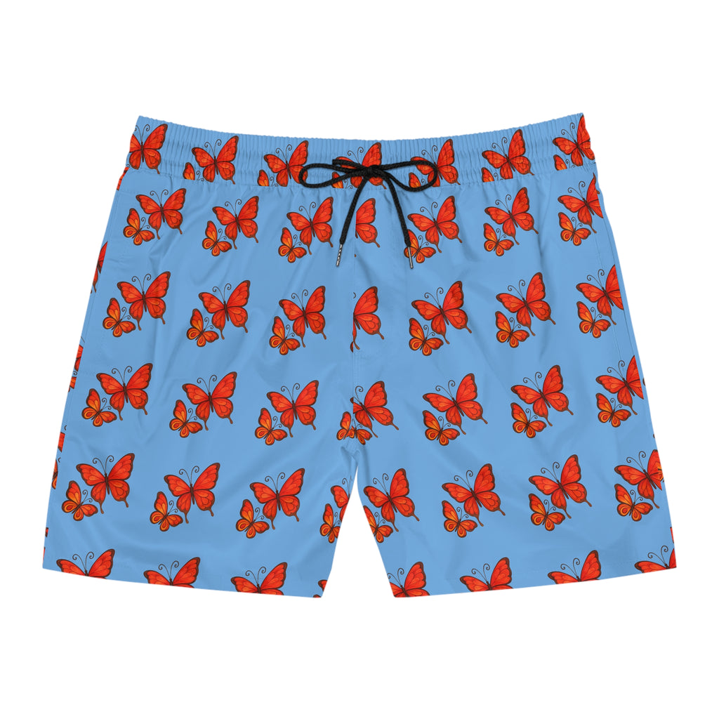 Men's Mid-Length Swim Shorts — Red Butterfly Pattern 95% polyester, 5% spandex