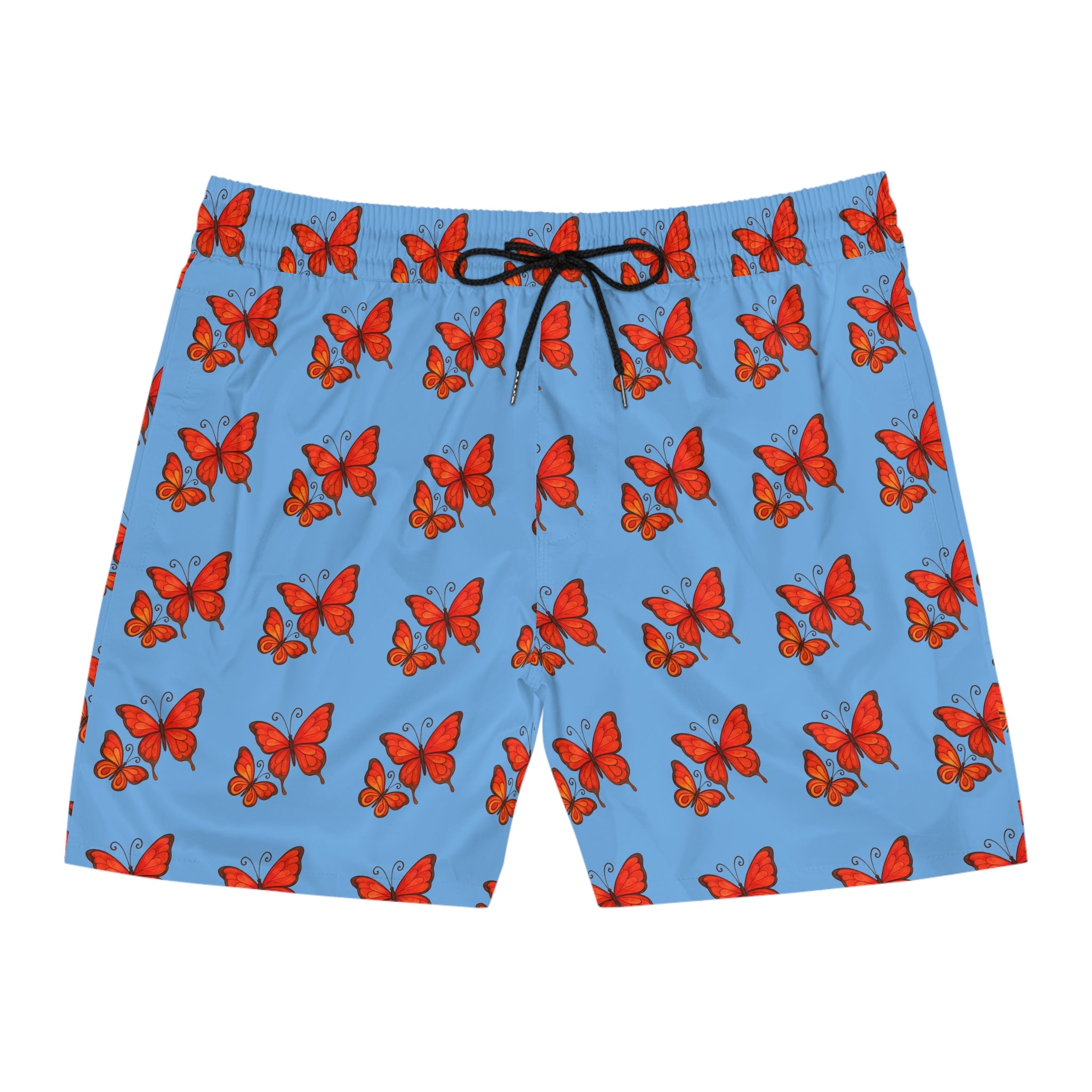 Men's Mid-Length Swim Shorts — Red Butterfly Pattern 95% polyester, 5% spandex