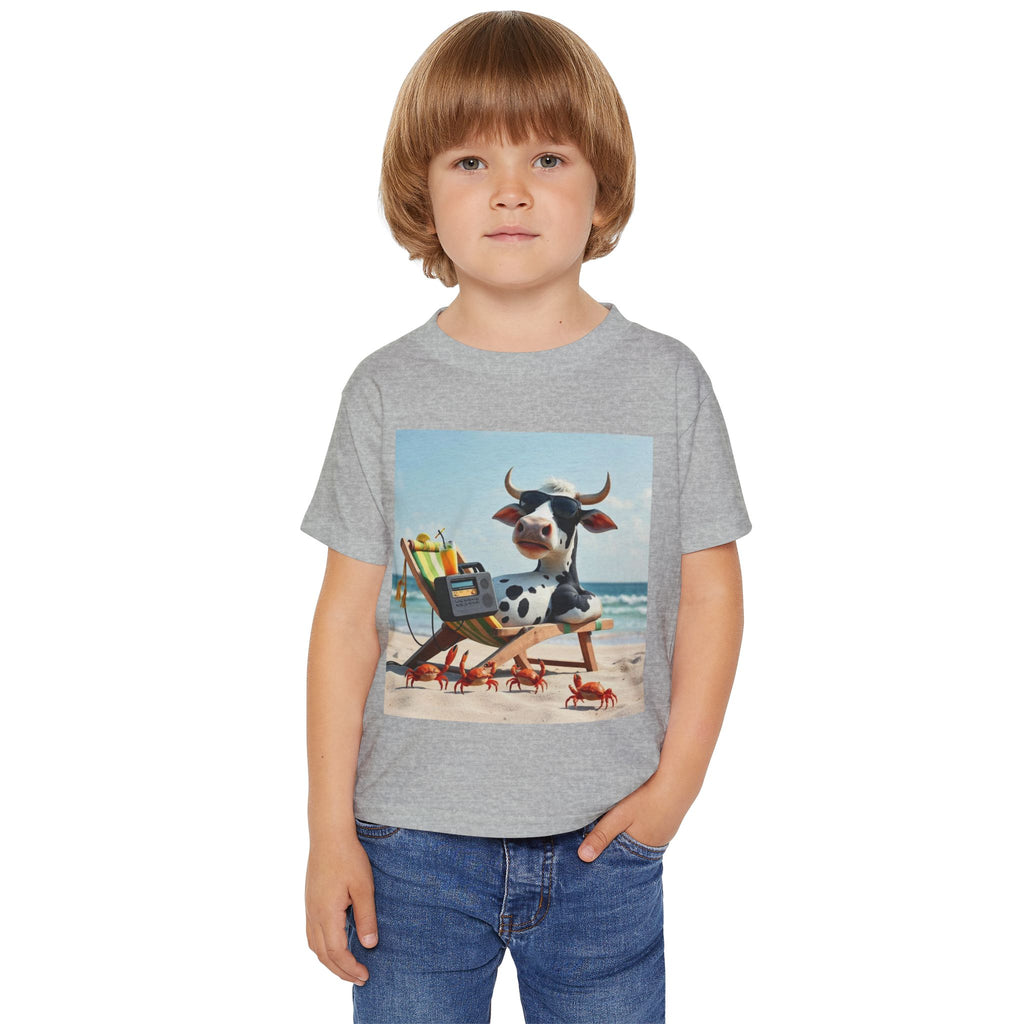 Beach Cow Toddler T‑Shirt — Cute Cow on Beach with Crabs Kids Tee
