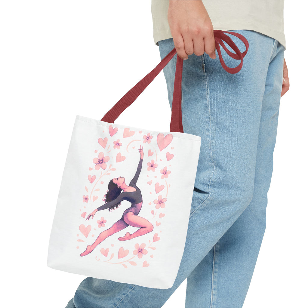 Ballet Dancer Heart Tote Bag — PINK and BLACK Floral Dance AOP Tote
