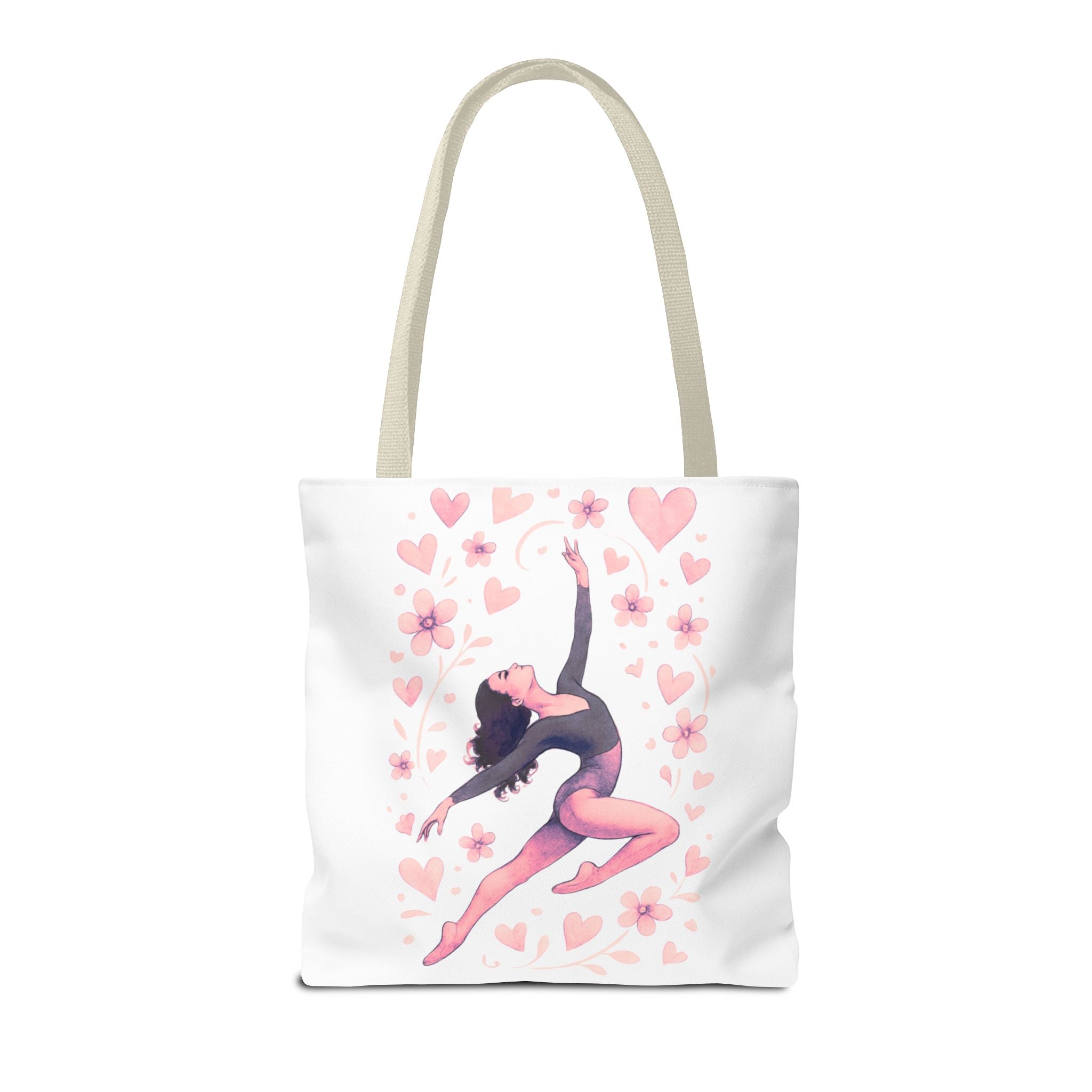 Ballet Dancer Heart Tote Bag — PINK and BLACK Floral Dance AOP Tote