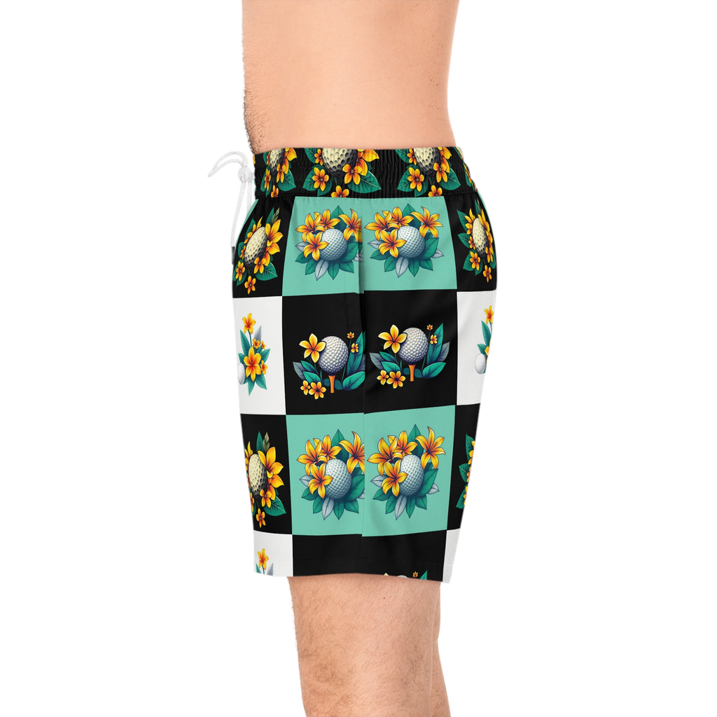 Floral Golf Swim Shorts — Men's Mid-Length Beachwear 95% polyester, 5% spandex