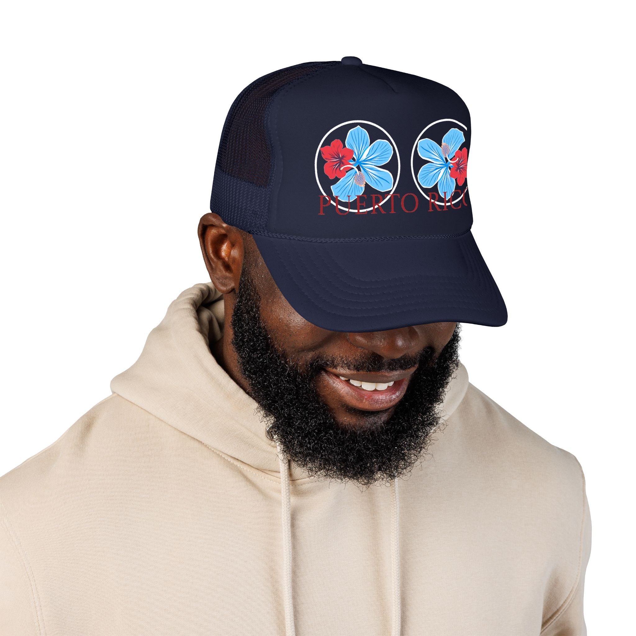 Puerto Rico Hibiscus Trucker Hat - Tropical Beach Foam Cap