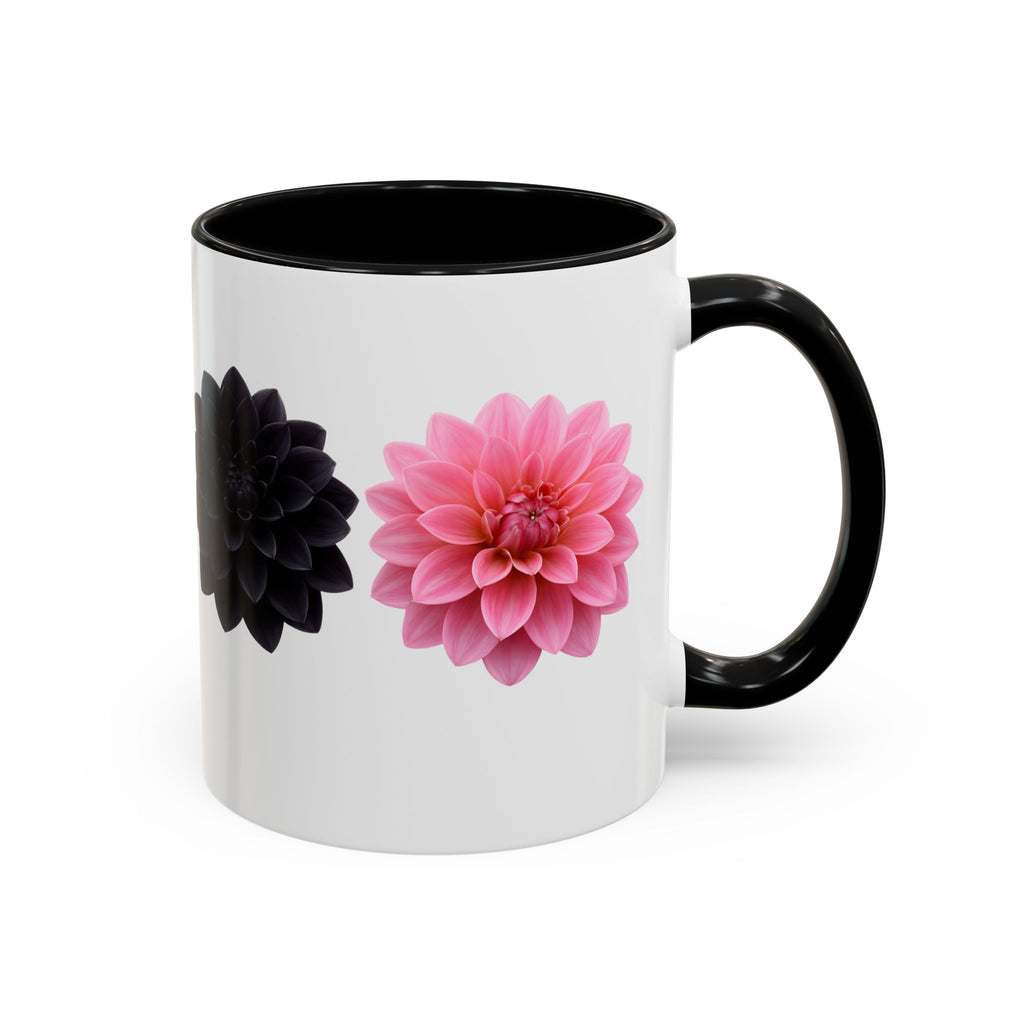 Pink & Black Dahlia Accent Coffee Mug — Floral 11/15oz Ceramic