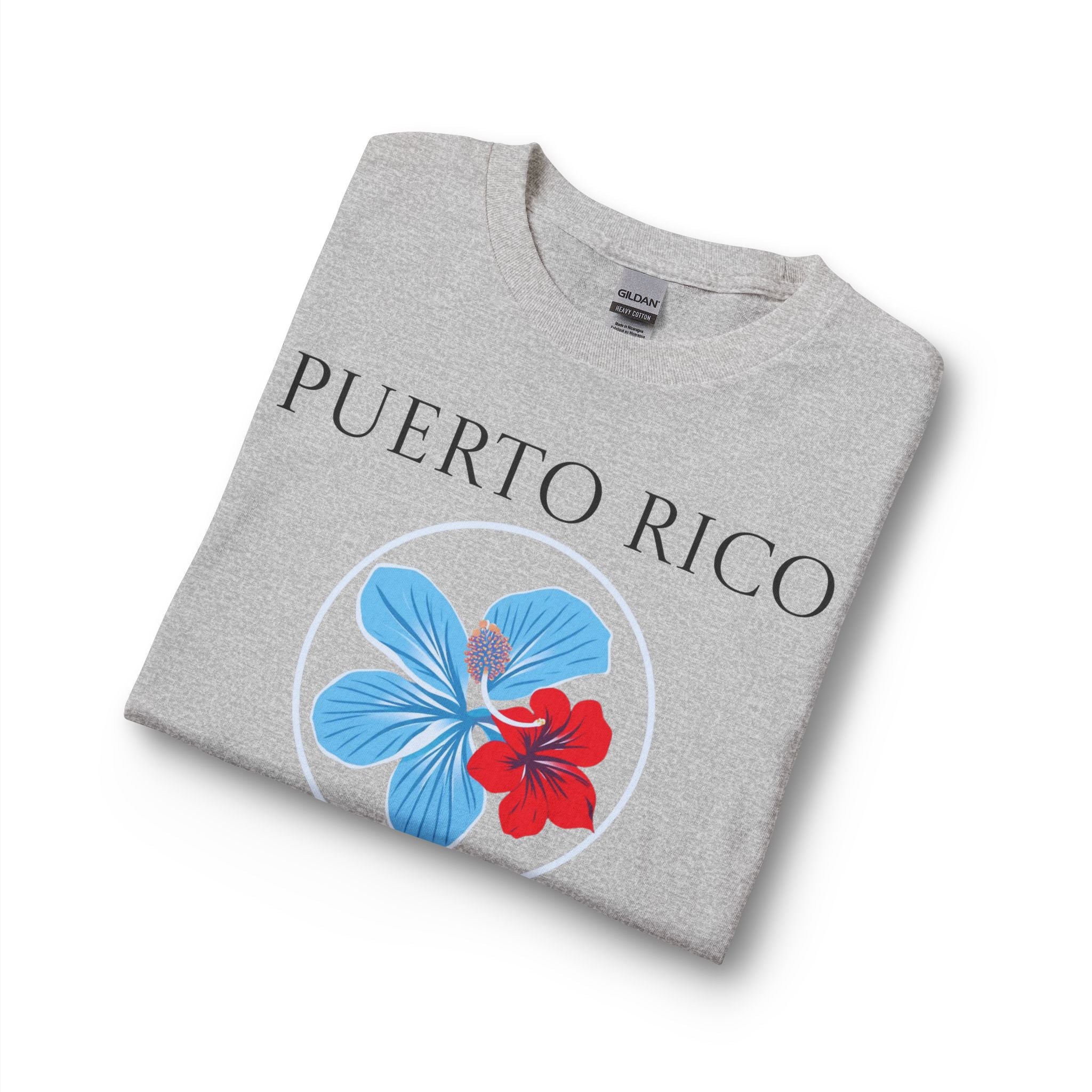Red, White and "Azure" Blue Hibiscus Long Sleeve T-Shirt | Puerto Rico Love
