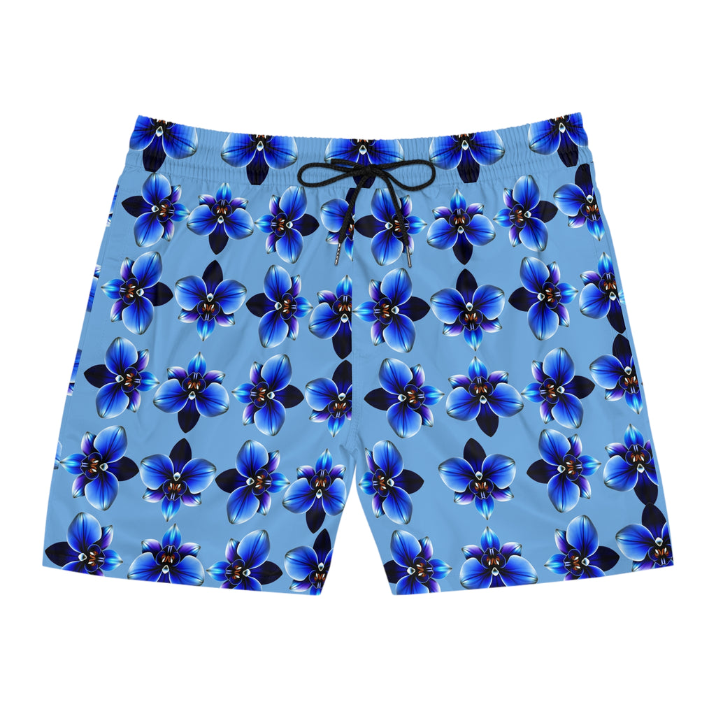 Blue Orchid Swim Shorts — Men's Mid-Length Beach Trunks 95% polyester, 5% spandex