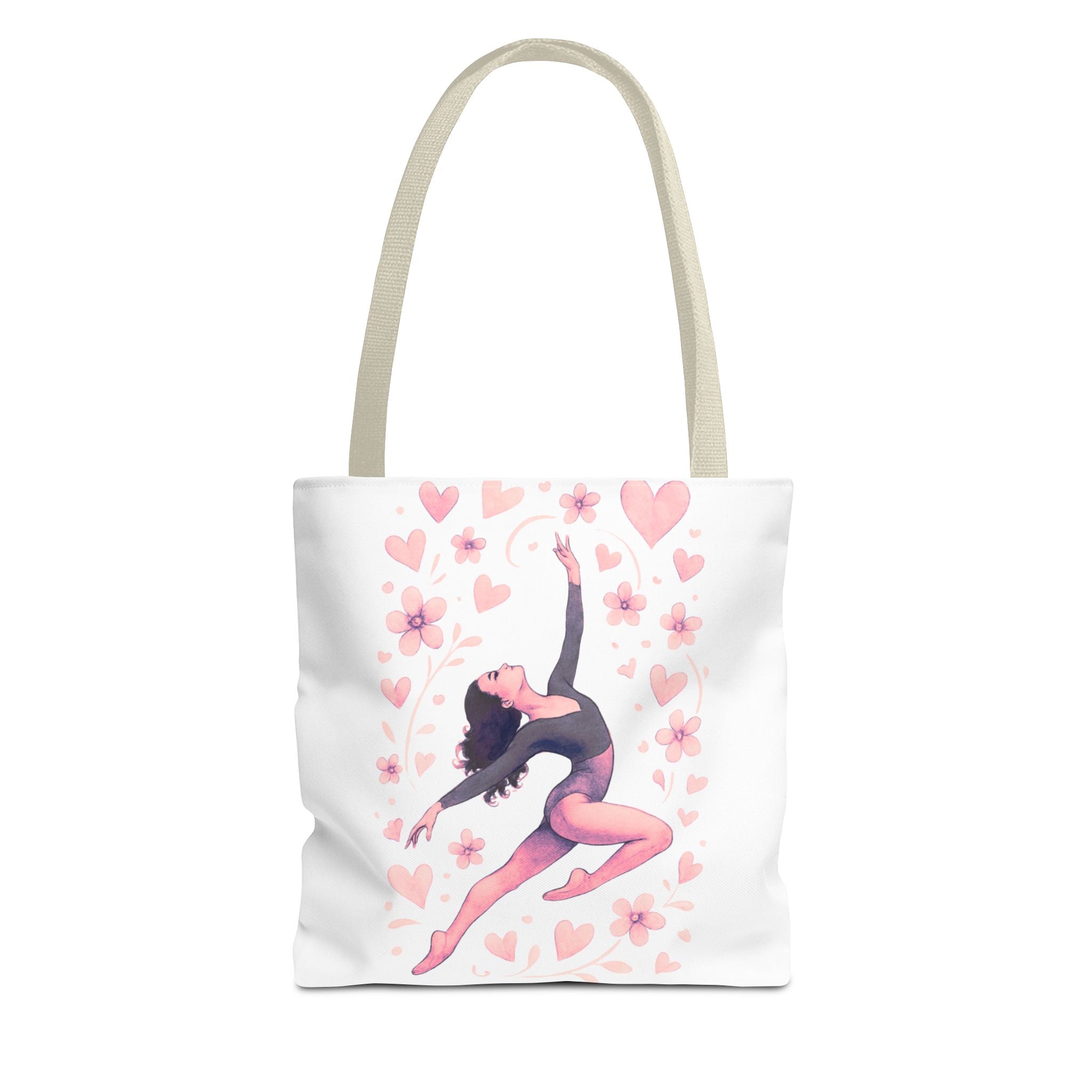 Ballet Dancer Heart Tote Bag — PINK and BLACK Floral Dance AOP Tote