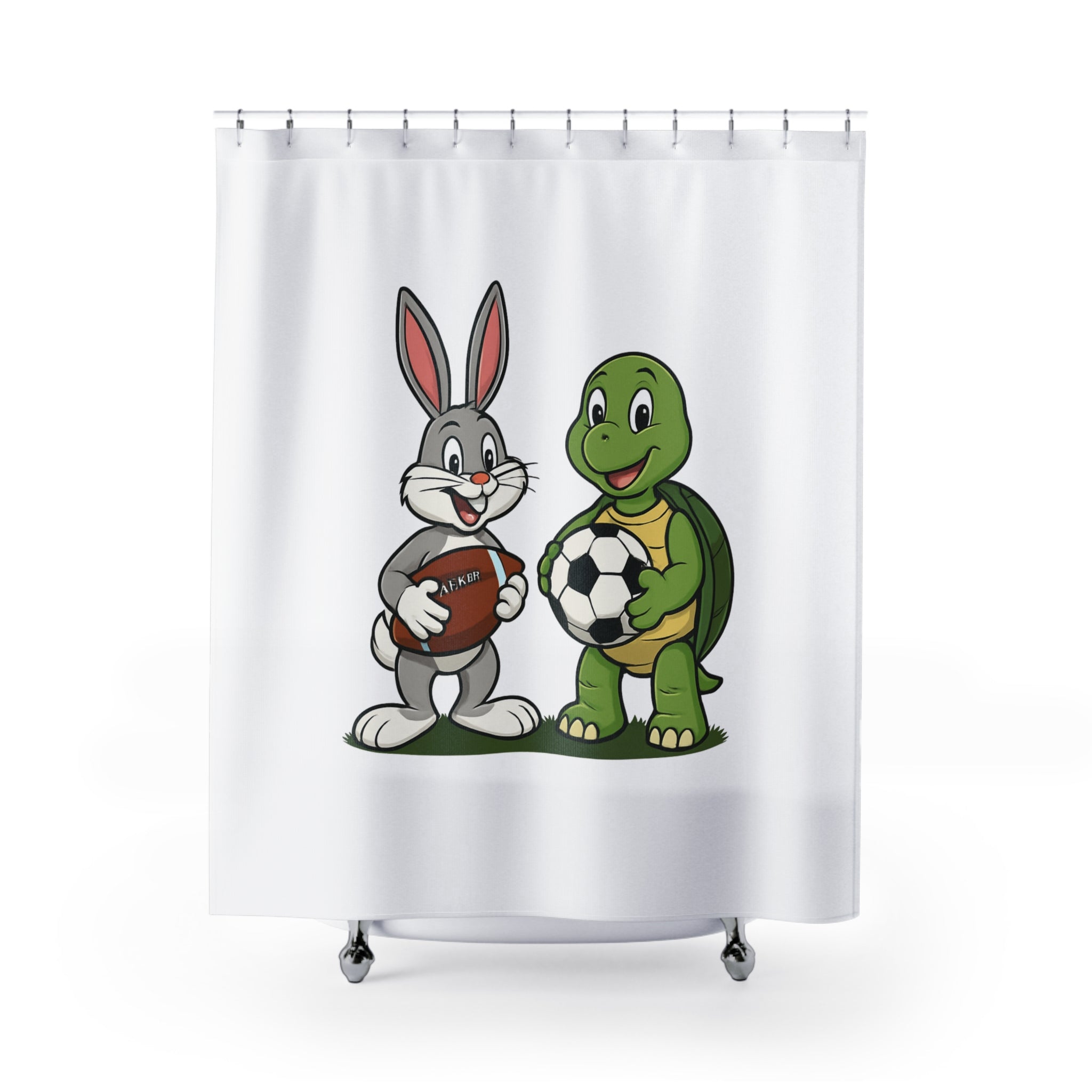 Cartoon Bunny and Turtle Shower Curtain | Sports Football Soccer