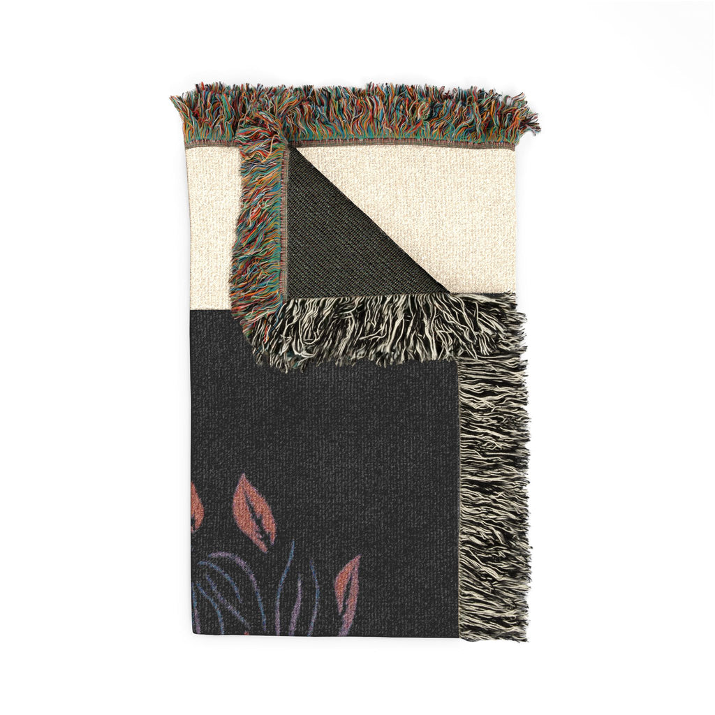 Tropical Floral Woman Woven Blanket | Floral Portrait Throw