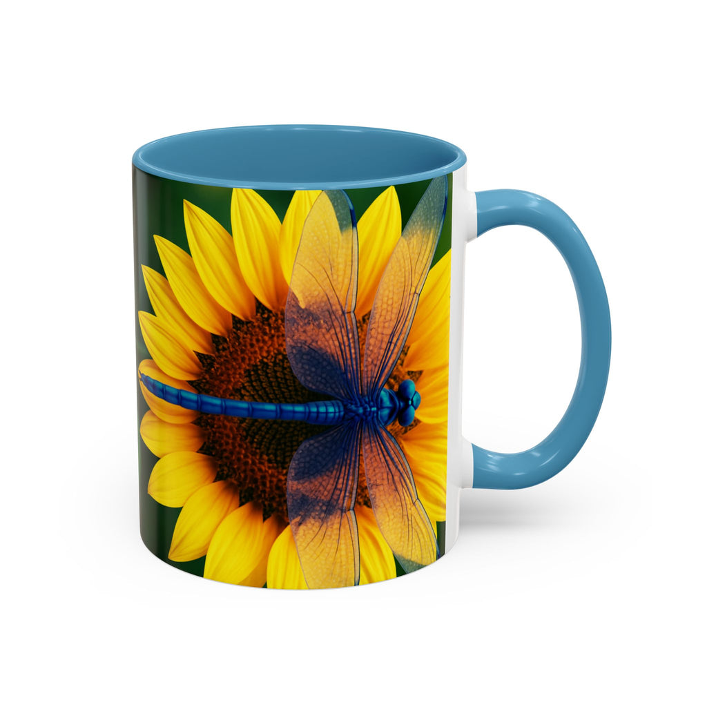 Sunflower & Dragonfly Accent Coffee Mug — Bright Floral Tea Cup (11/15oz)