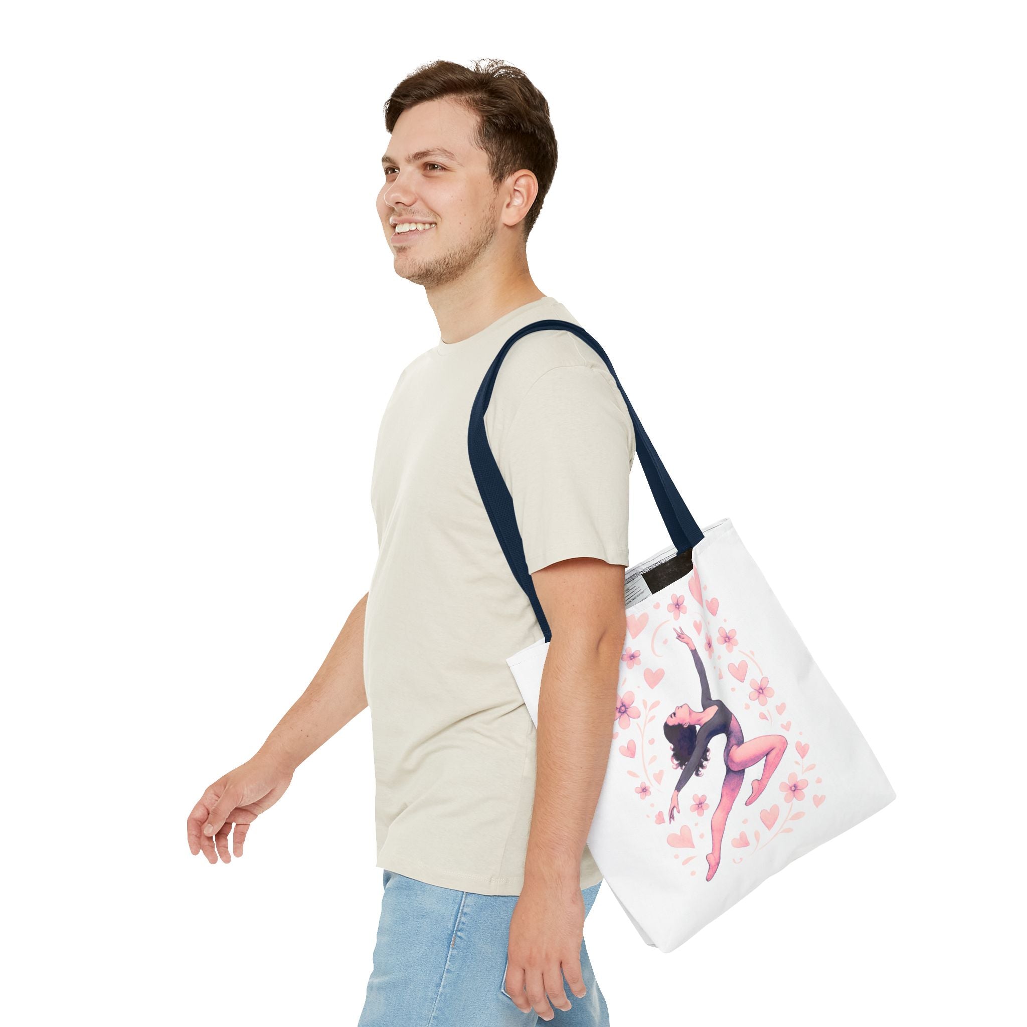 Ballet Dancer Heart Tote Bag — PINK and BLACK Floral Dance AOP Tote