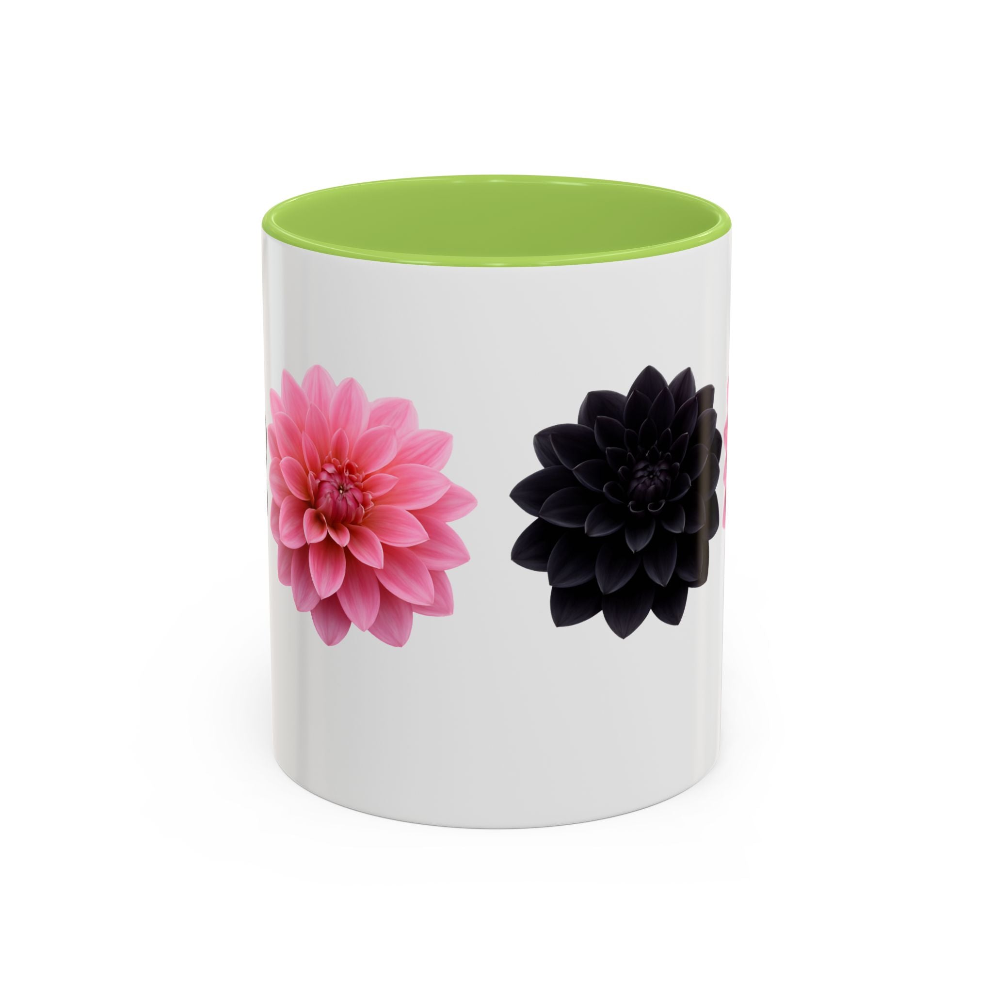 Pink & Black Dahlia Accent Coffee Mug — Floral 11/15oz Ceramic