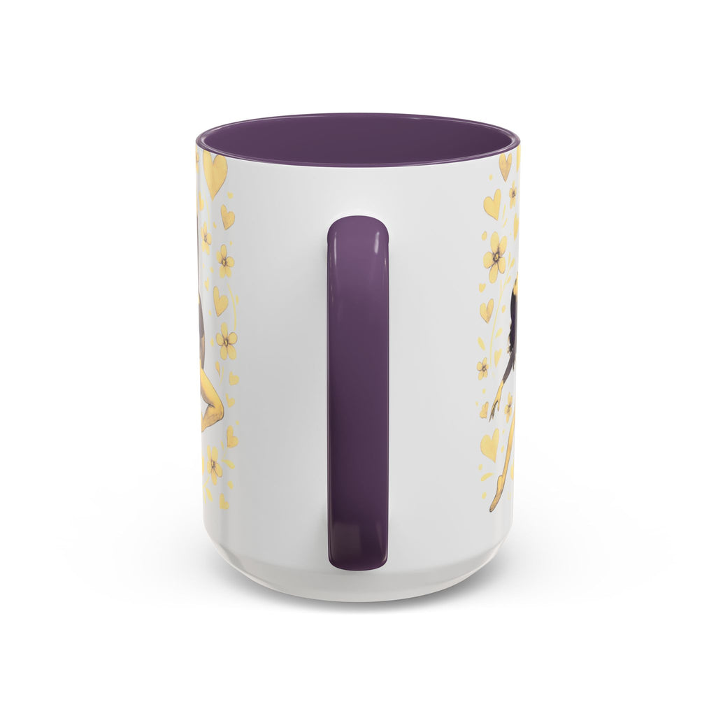 Ballet Dancer Accent Mug – Gold Hearts & Flowers Ceramic Coffee Cup (11/15oz)