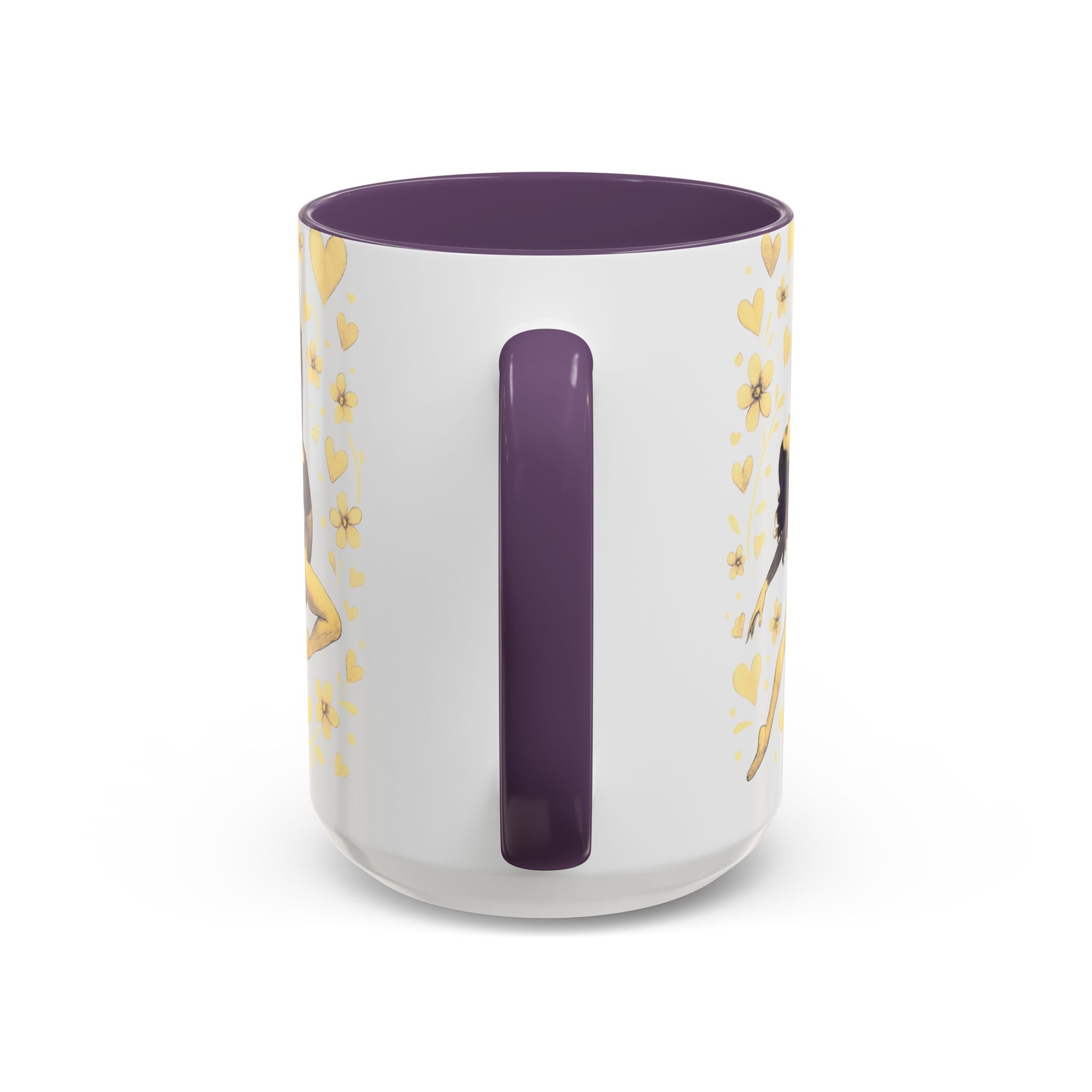 Ballet Dancer Accent Mug – Gold Hearts & Flowers Ceramic Coffee Cup (11/15oz)