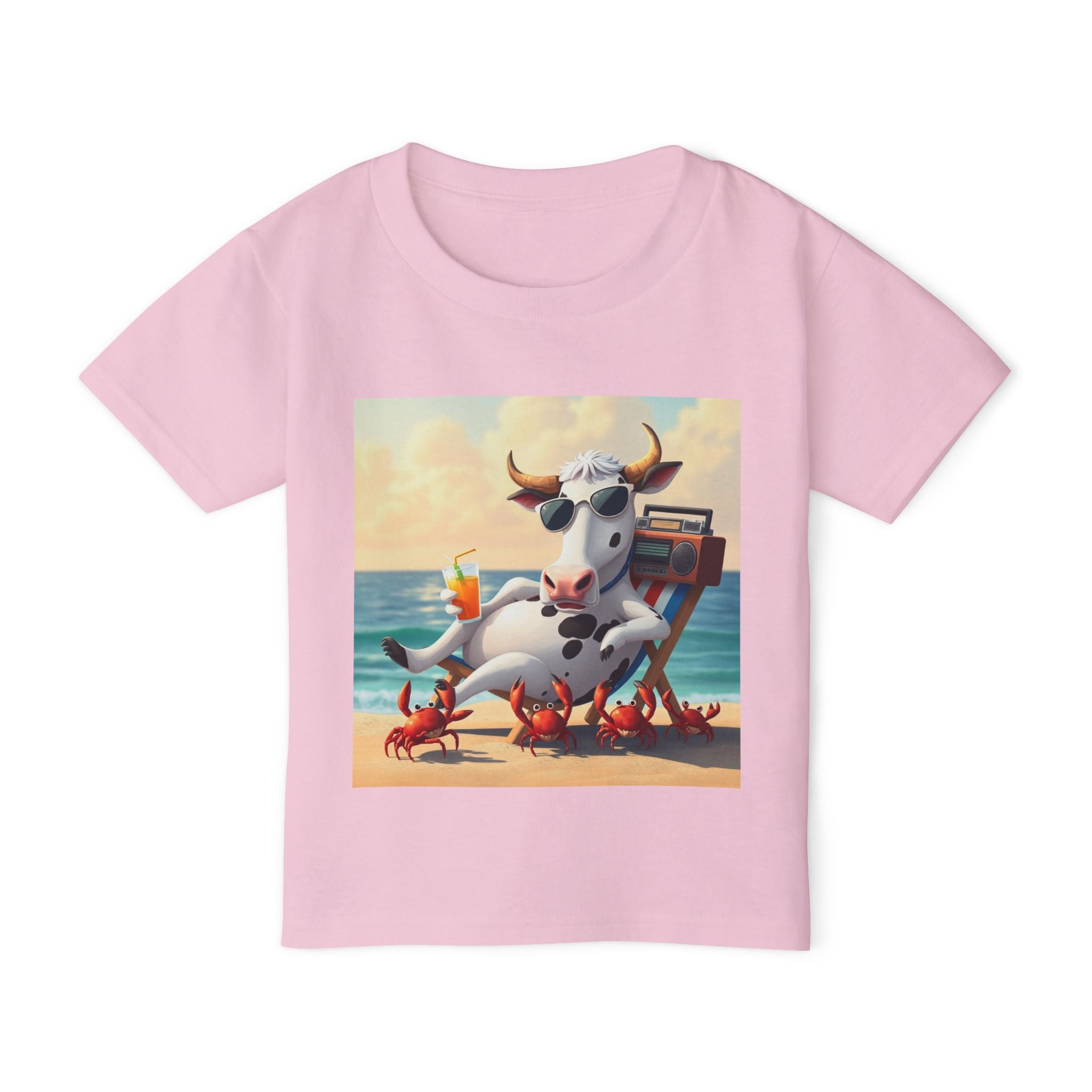 Toddler T‑Shirt — Beach Cow Relaxing with Crabs Graphic Tee