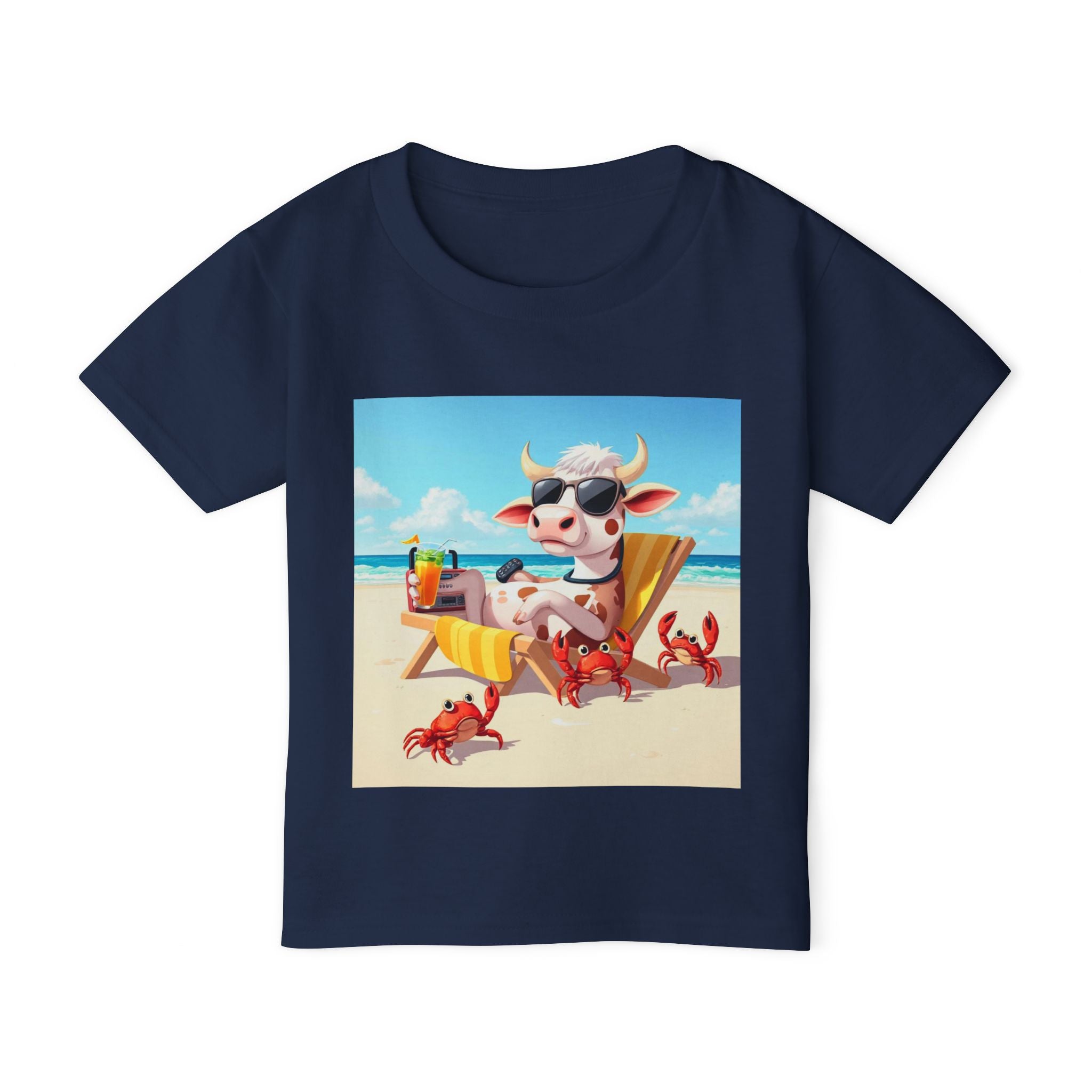 Toddler T-Shirt — Beach Cow in Sunglasses Graphic (Summer Vacation, Kid Tee)
