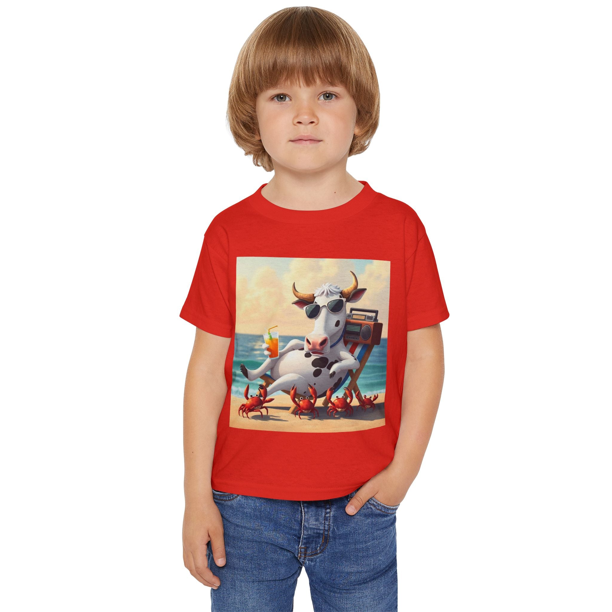 Toddler T‑Shirt — Beach Cow Relaxing with Crabs Graphic Tee