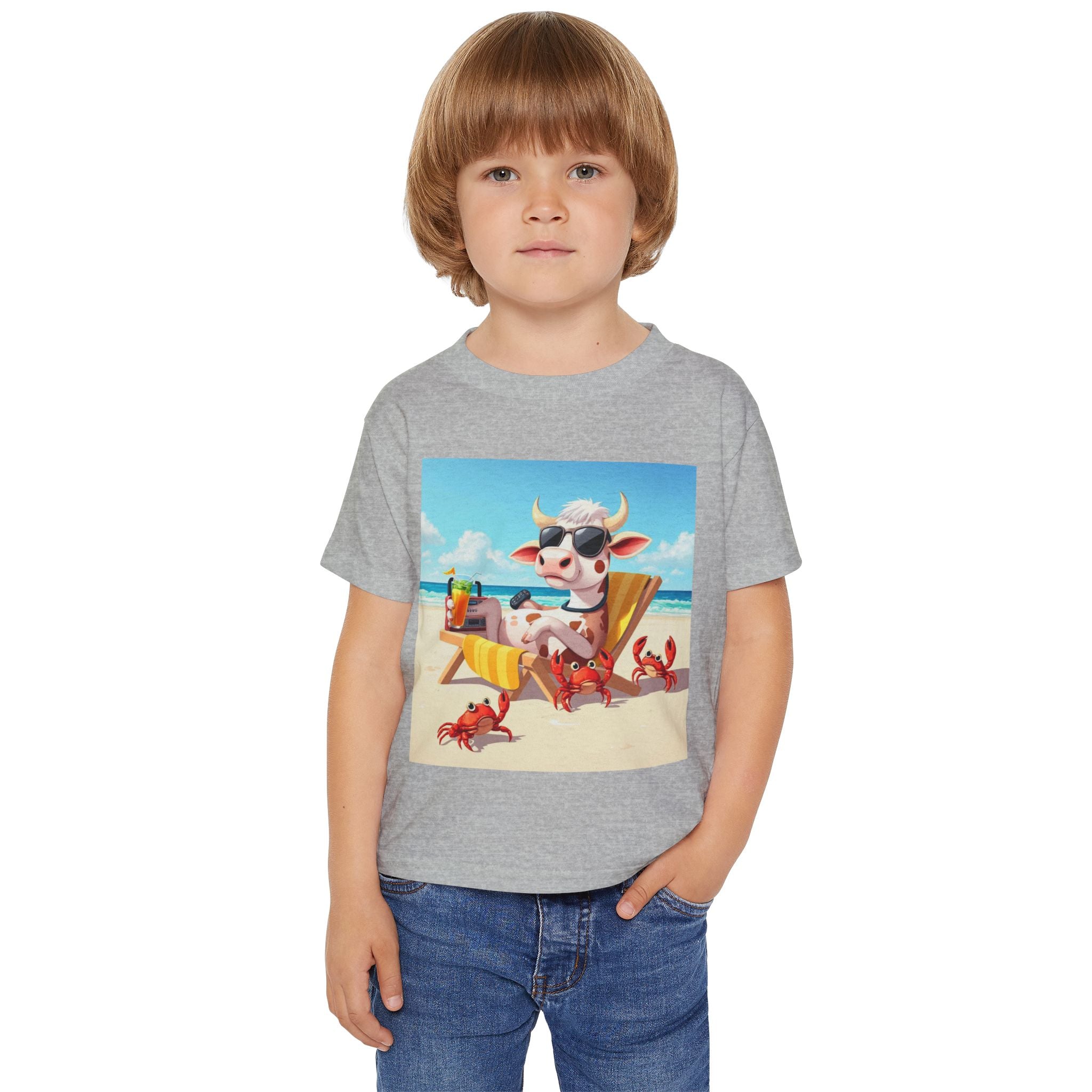 Toddler T-Shirt — Beach Cow in Sunglasses Graphic (Summer Vacation, Kid Tee)