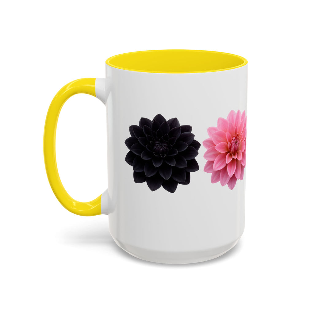 Pink & Black Dahlia Accent Coffee Mug — Floral 11/15oz Ceramic
