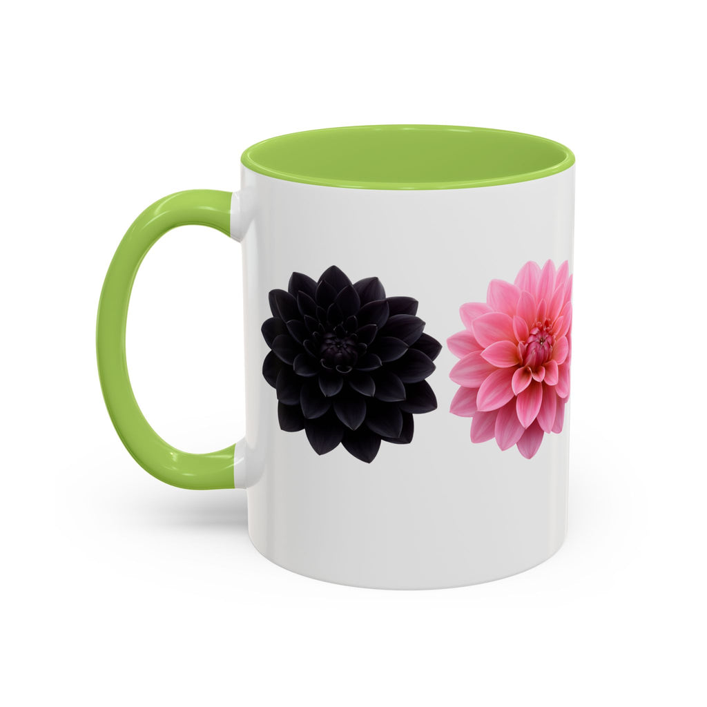 Pink & Black Dahlia Accent Coffee Mug — Floral 11/15oz Ceramic