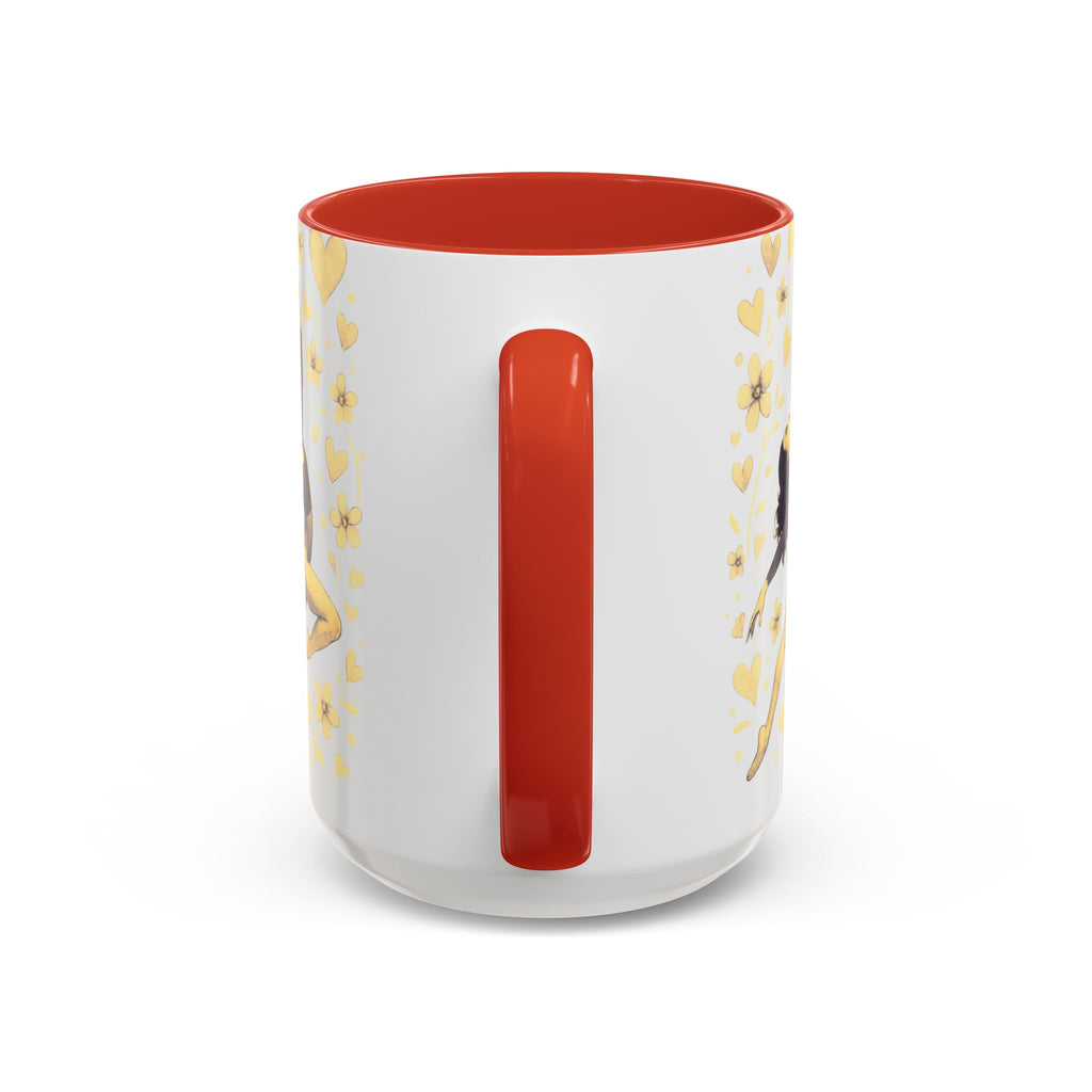 Ballet Dancer Accent Mug – Gold Hearts & Flowers Ceramic Coffee Cup (11/15oz)