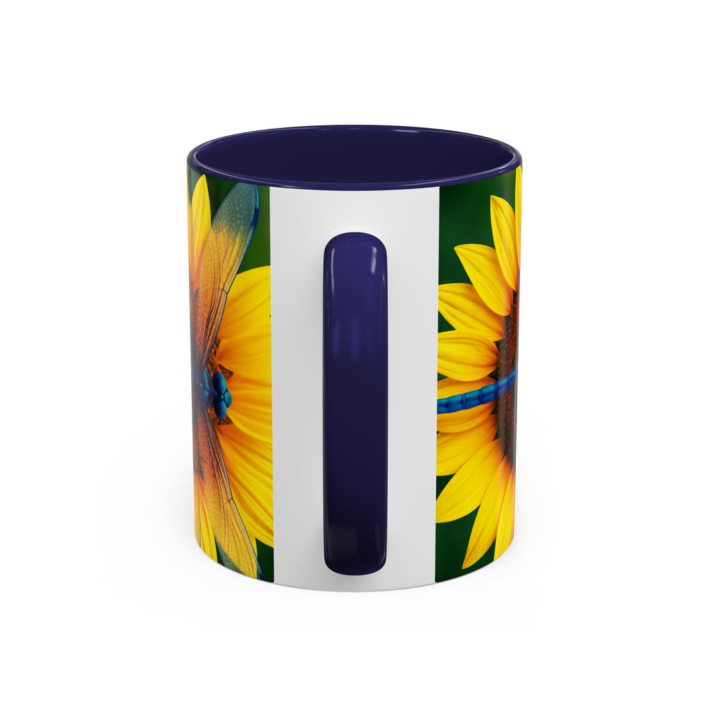Sunflower & Dragonfly Accent Coffee Mug — Bright Floral Tea Cup (11/15oz)