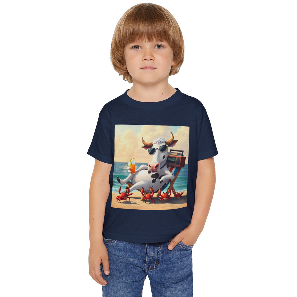 Toddler T‑Shirt — Beach Cow Relaxing with Crabs Graphic Tee