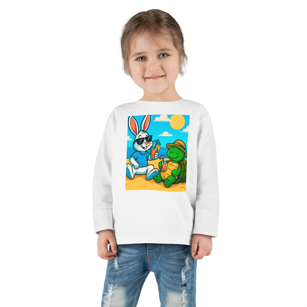 Cute Bunny & Turtle Beach Toddler Long Sleeve Tee