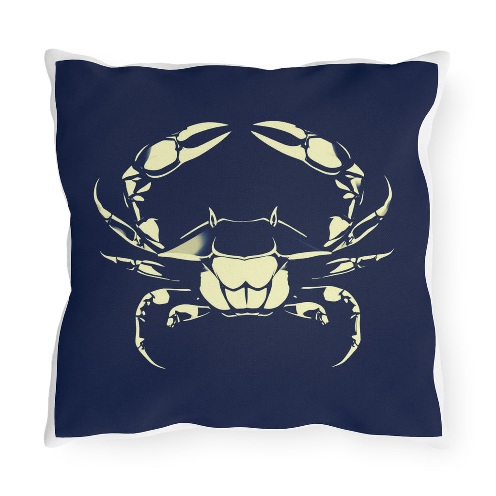 Navy Coastal Crab Outdoor Pillow — Nautical Beach Patio Cushion