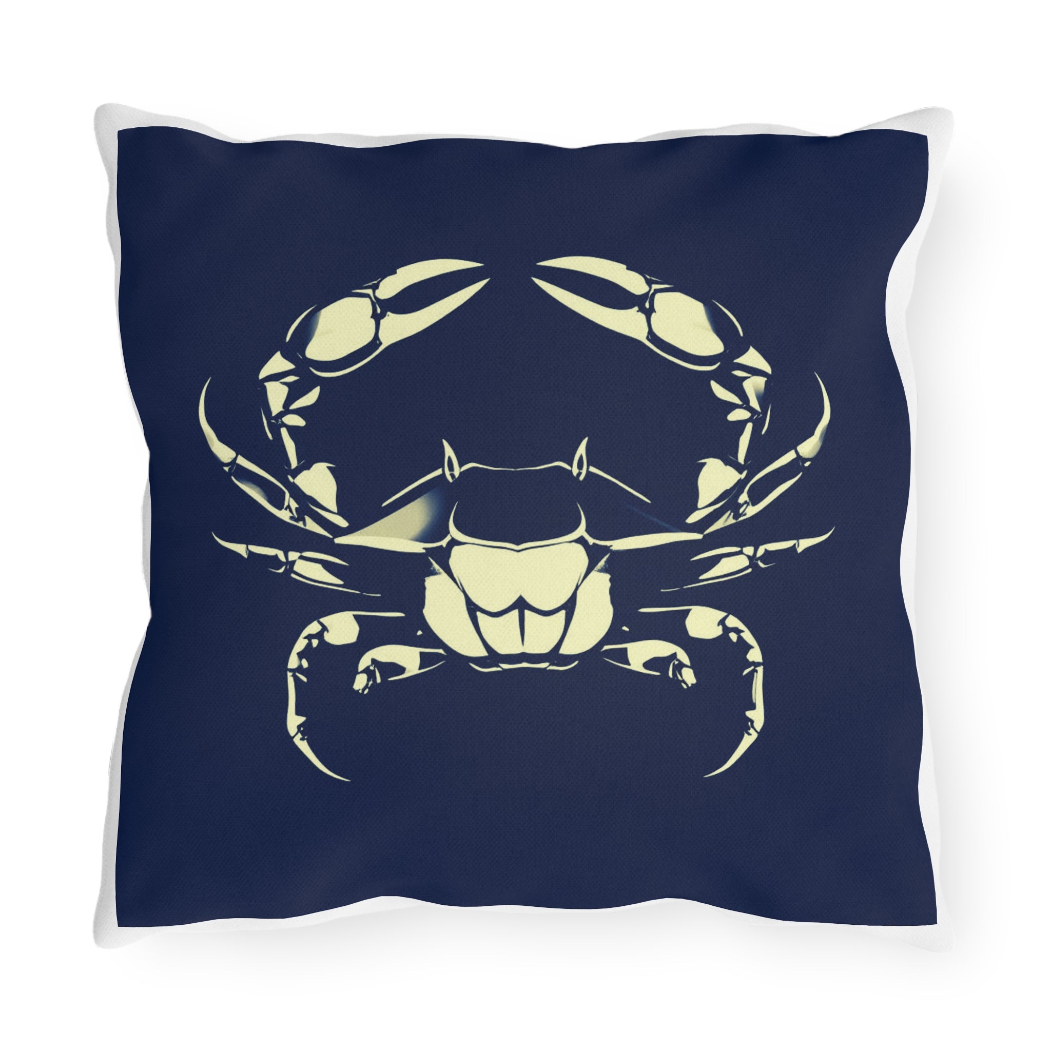 Navy Coastal Crab Outdoor Pillow — Nautical Beach Patio Cushion