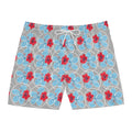 White / Azure Blue Tropical Hibiscus Swim Shorts — Men's Mid-Length Beach Trunks