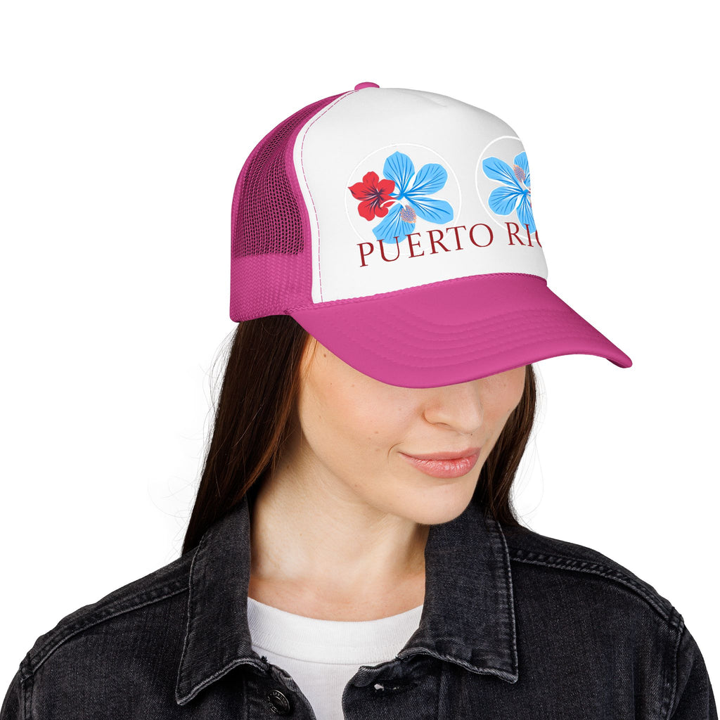 Puerto Rico Hibiscus Trucker Hat - Tropical Beach Foam Cap