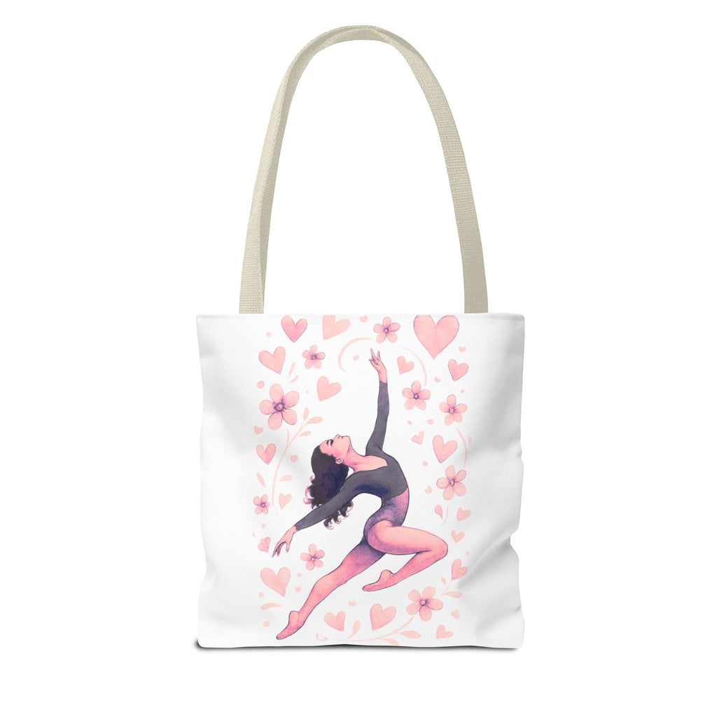 Ballet Dancer Heart Tote Bag — PINK and BLACK Floral Dance AOP Tote