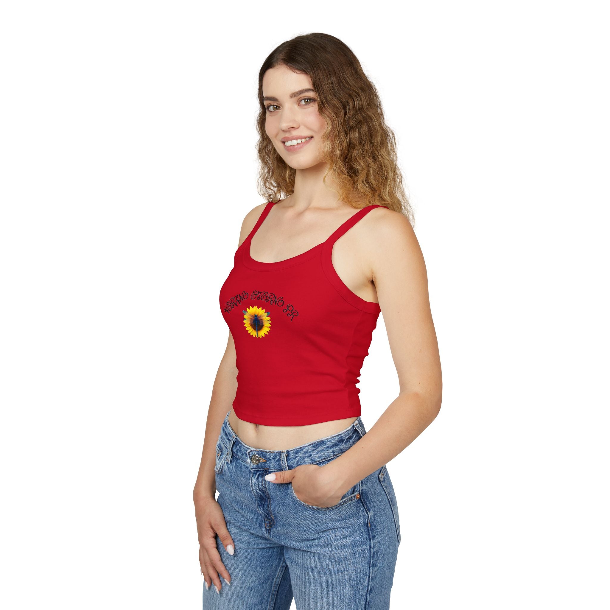 Verano Eterno Puerto Rico Women's Strap Crop Sunflower — Women’s Spaghetti Strap Crop