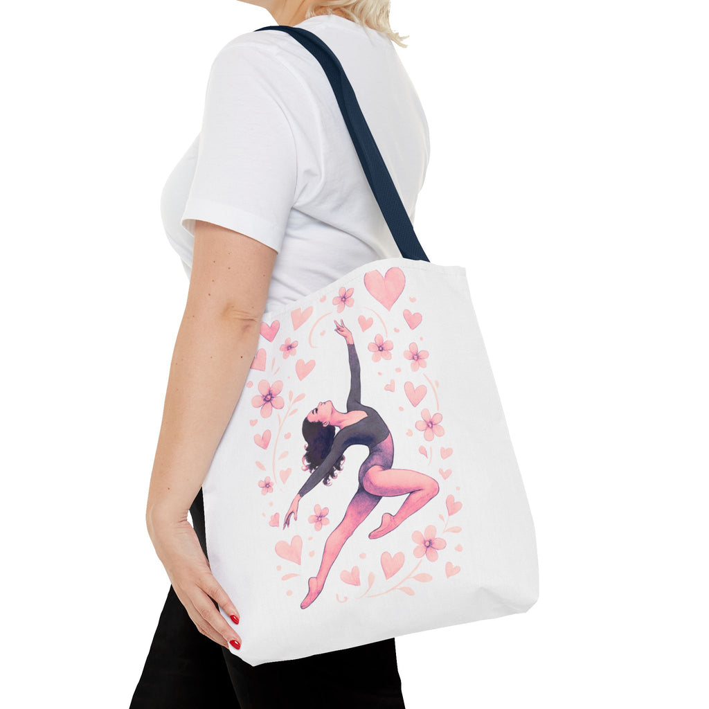 Ballet Dancer Heart Tote Bag — PINK and BLACK Floral Dance AOP Tote