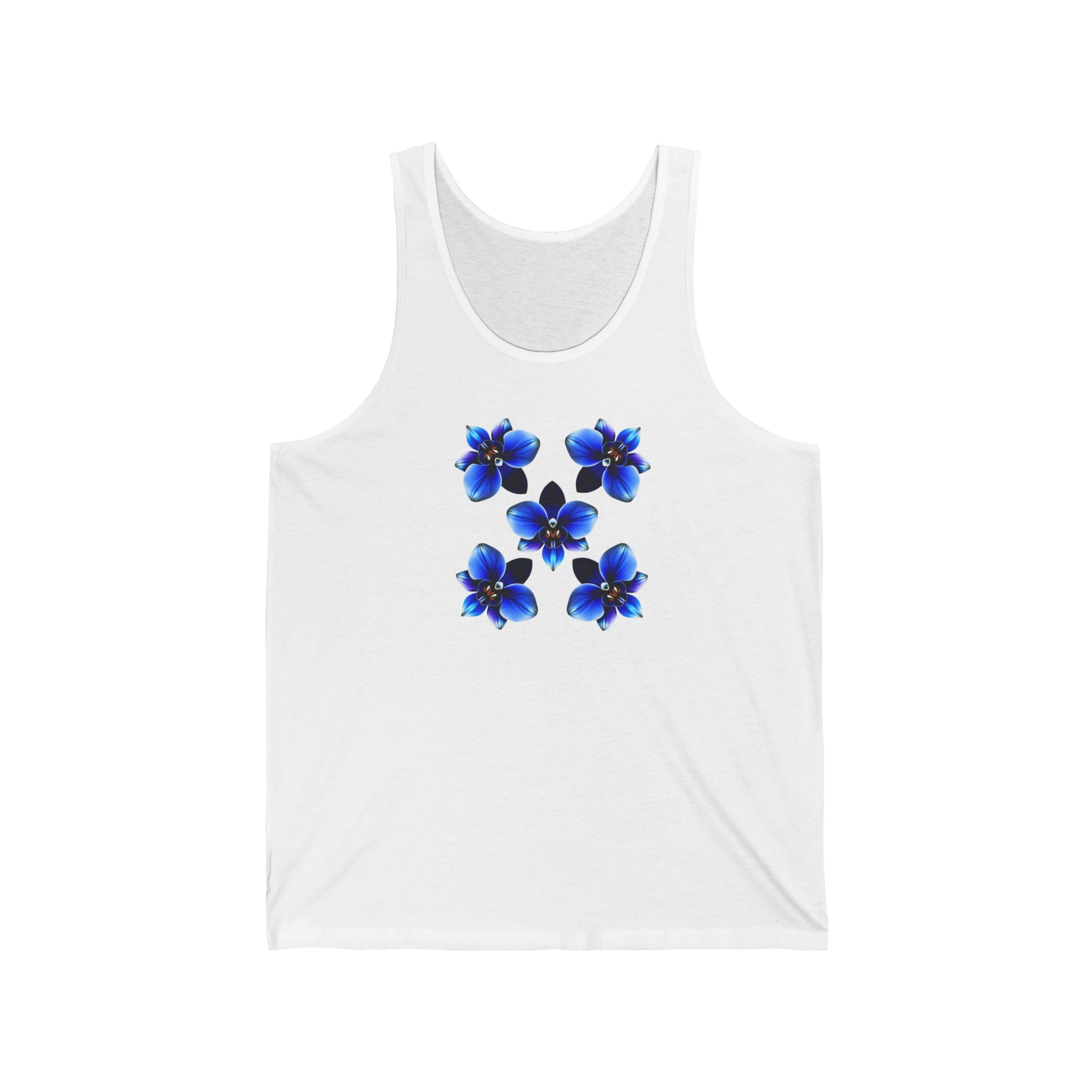 Blue Floral Square Tank Top — Minimal Violet Blossom Design