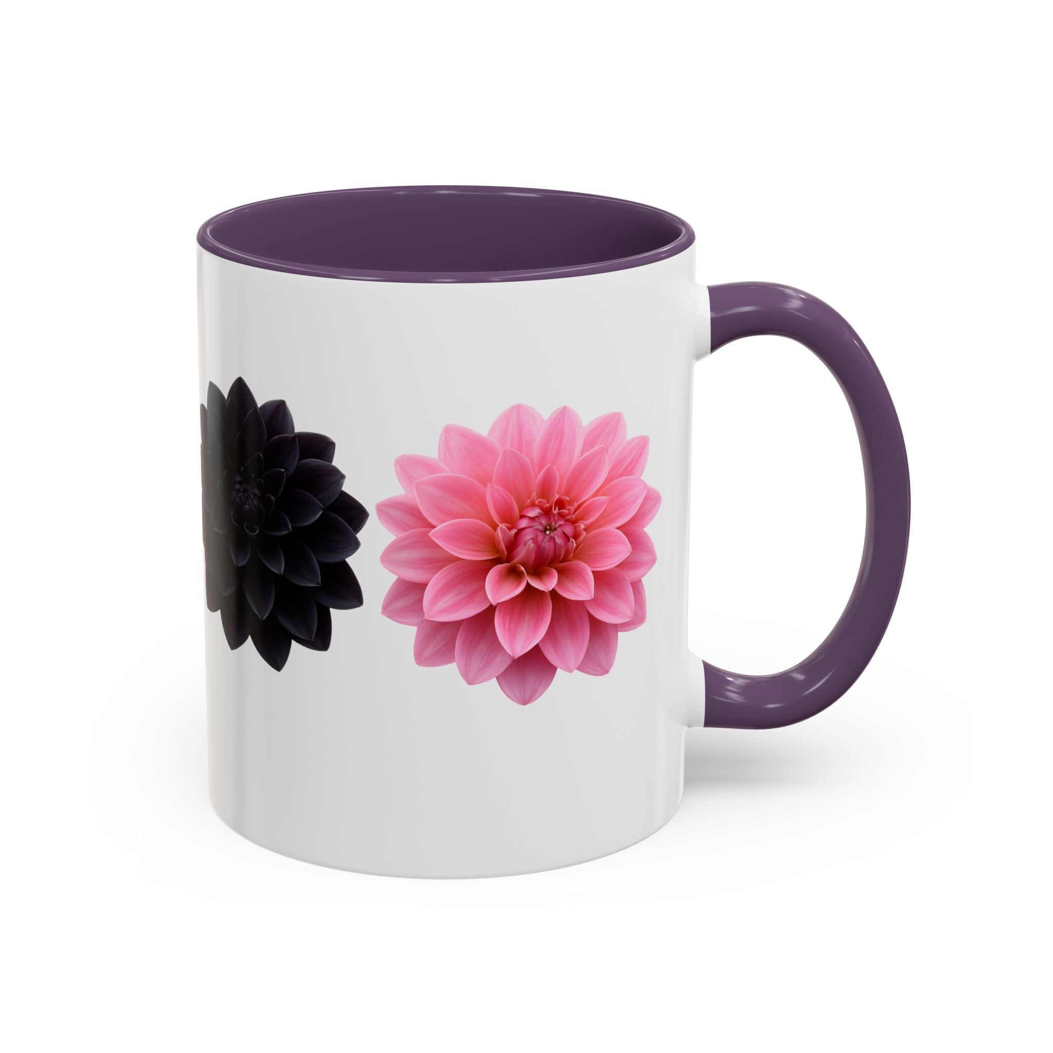 Pink & Black Dahlia Accent Coffee Mug — Floral 11/15oz Ceramic