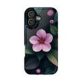 Floral Magnetic Impact-Resistant iPhone Cover Case — Pink Blossom on Dark Leaves