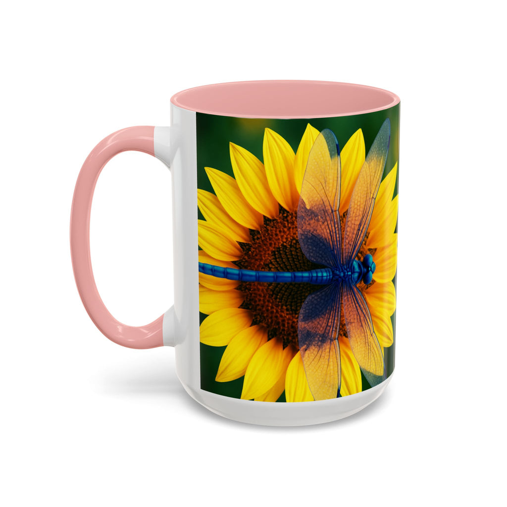 Sunflower & Dragonfly Accent Coffee Mug — Bright Floral Tea Cup (11/15oz)