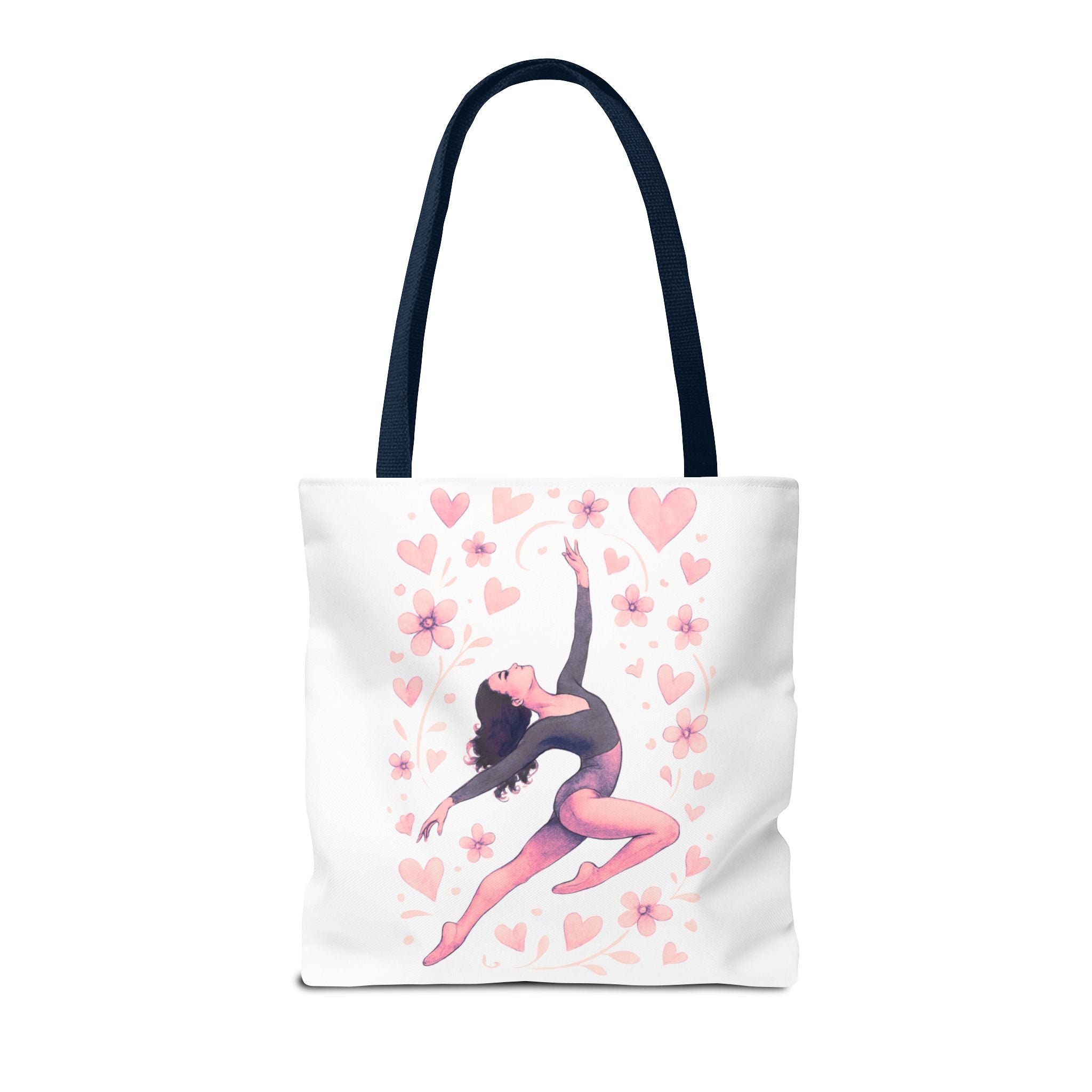 Ballet Dancer Heart Tote Bag — PINK and BLACK Floral Dance AOP Tote
