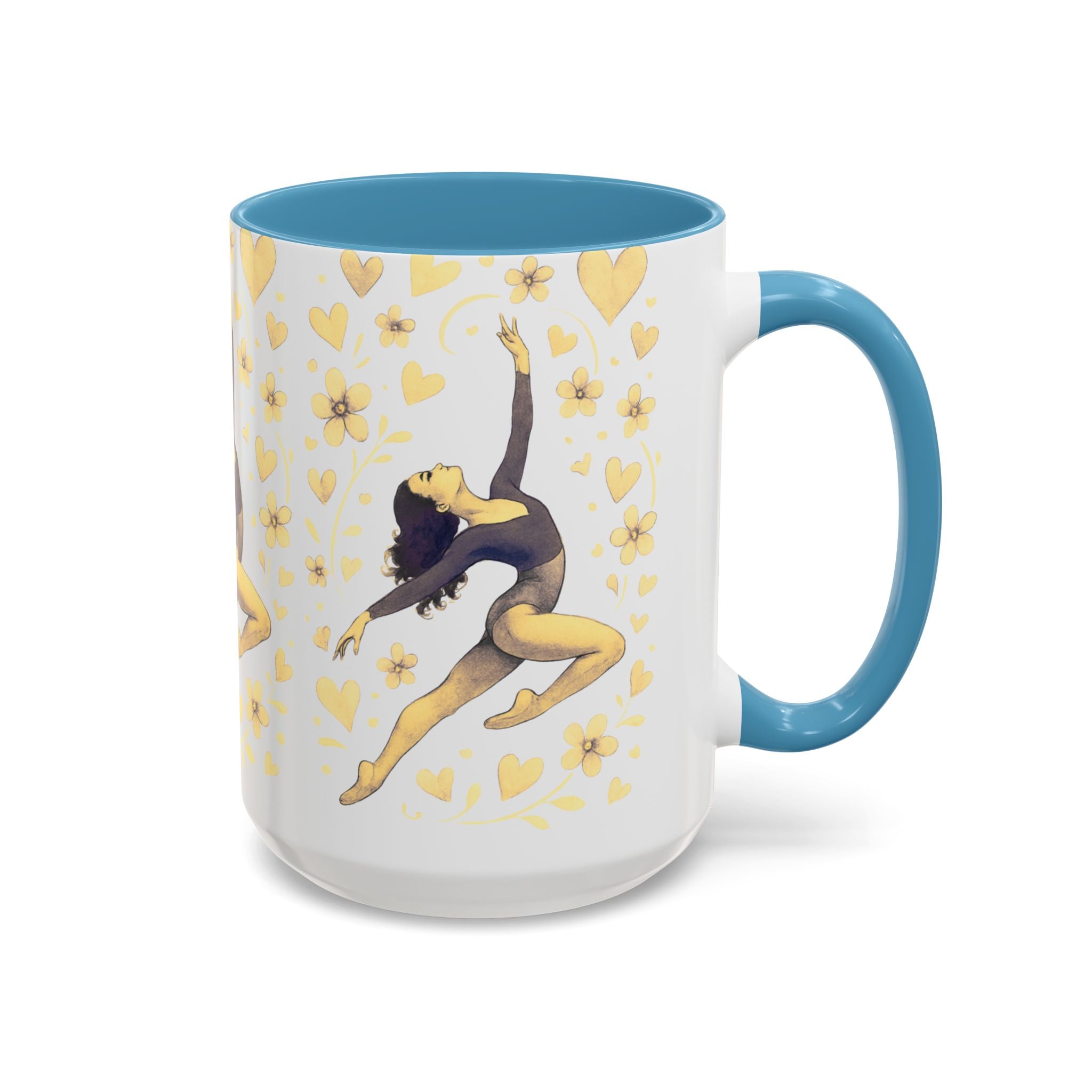 Ballet Dancer Accent Mug – Gold Hearts & Flowers Ceramic Coffee Cup (11/15oz)