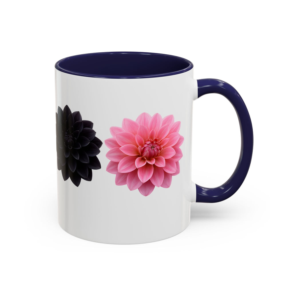Pink & Black Dahlia Accent Coffee Mug — Floral 11/15oz Ceramic