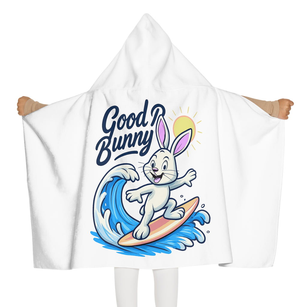 Youth Hooded Towel — "Good Bunny" Surfing Rabbit Beach Towel for Kids