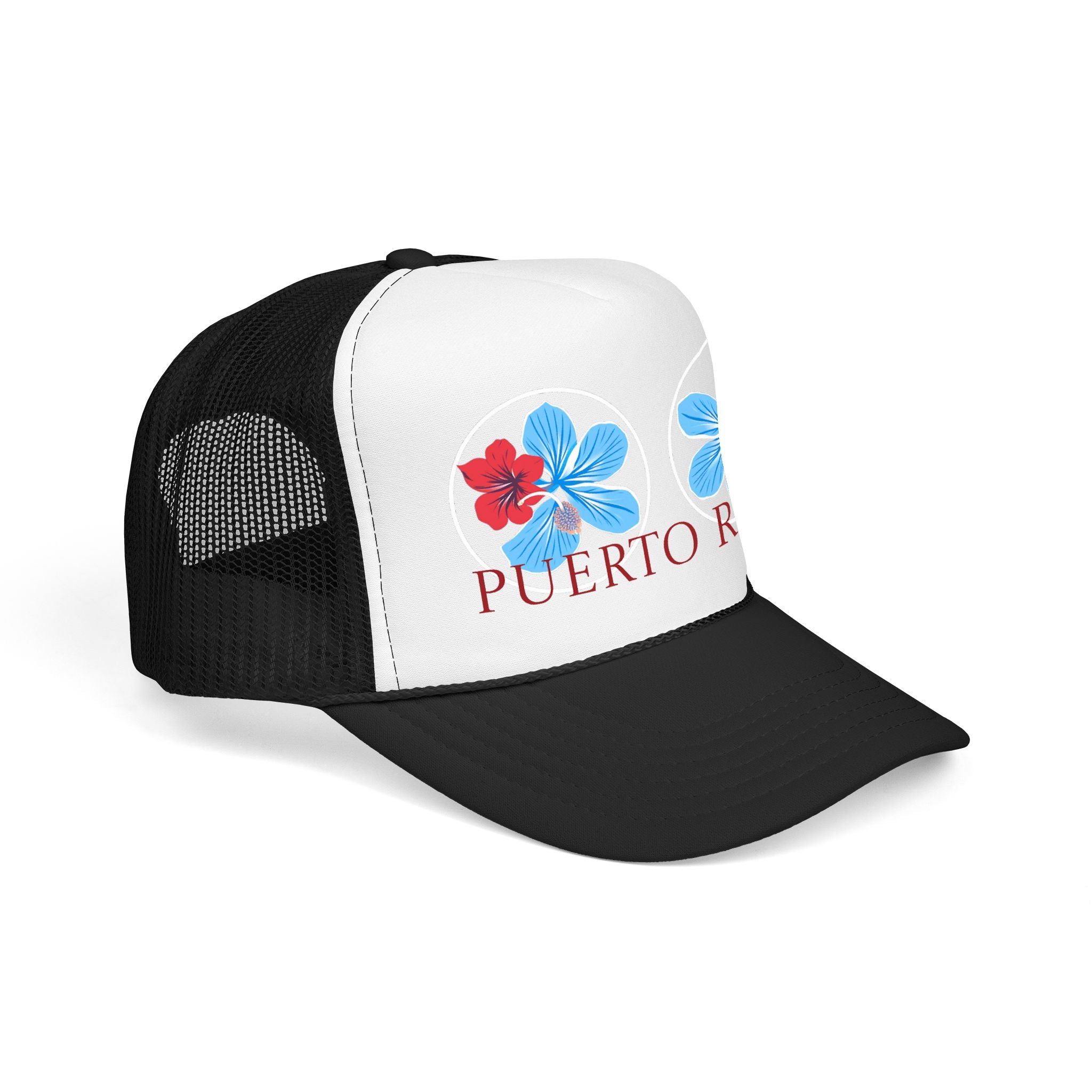 Puerto Rico Hibiscus Trucker Hat - Tropical Beach Foam Cap